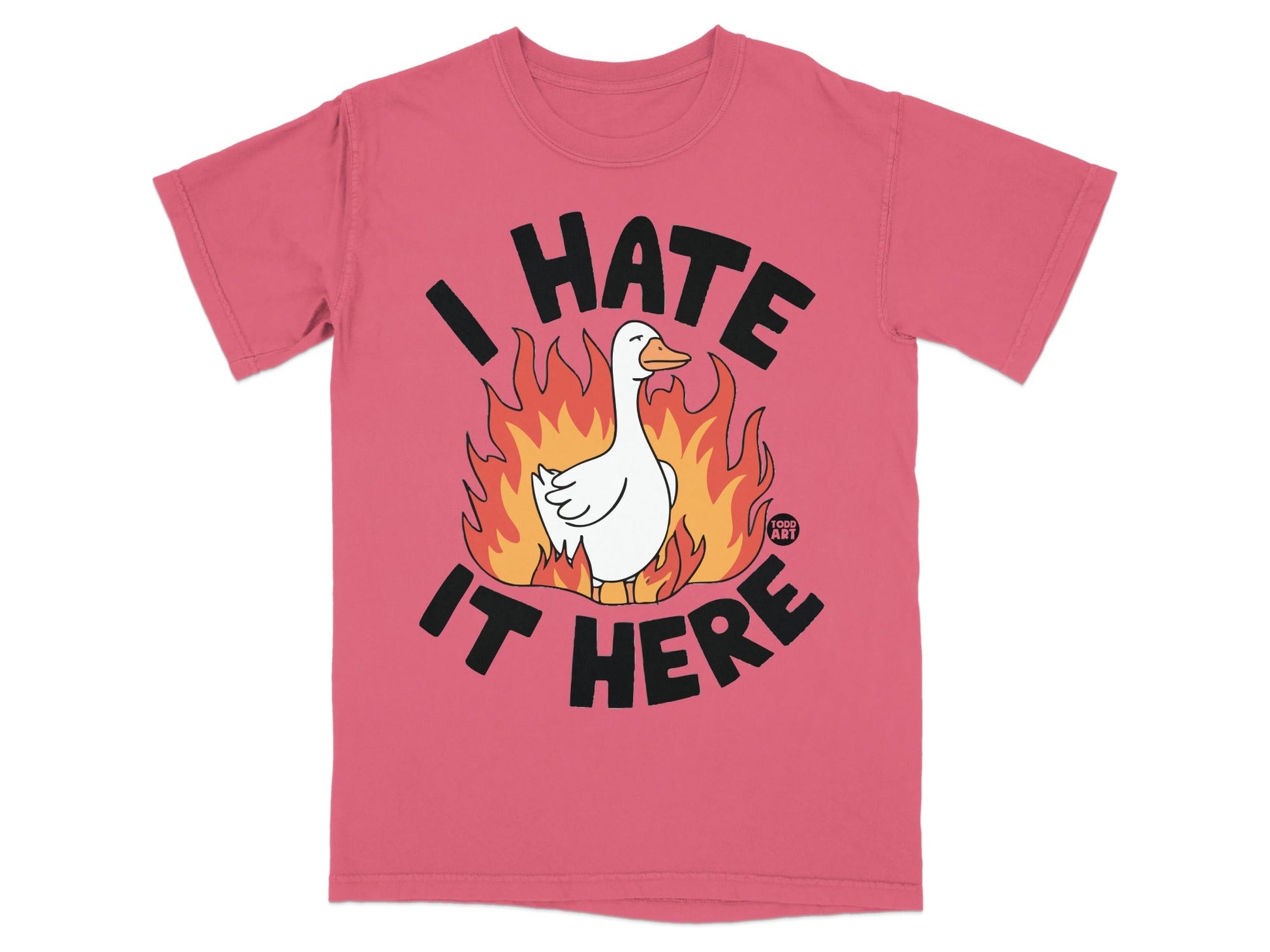 I Hate It Here Funny Duck on Fire Graphic Tshirt