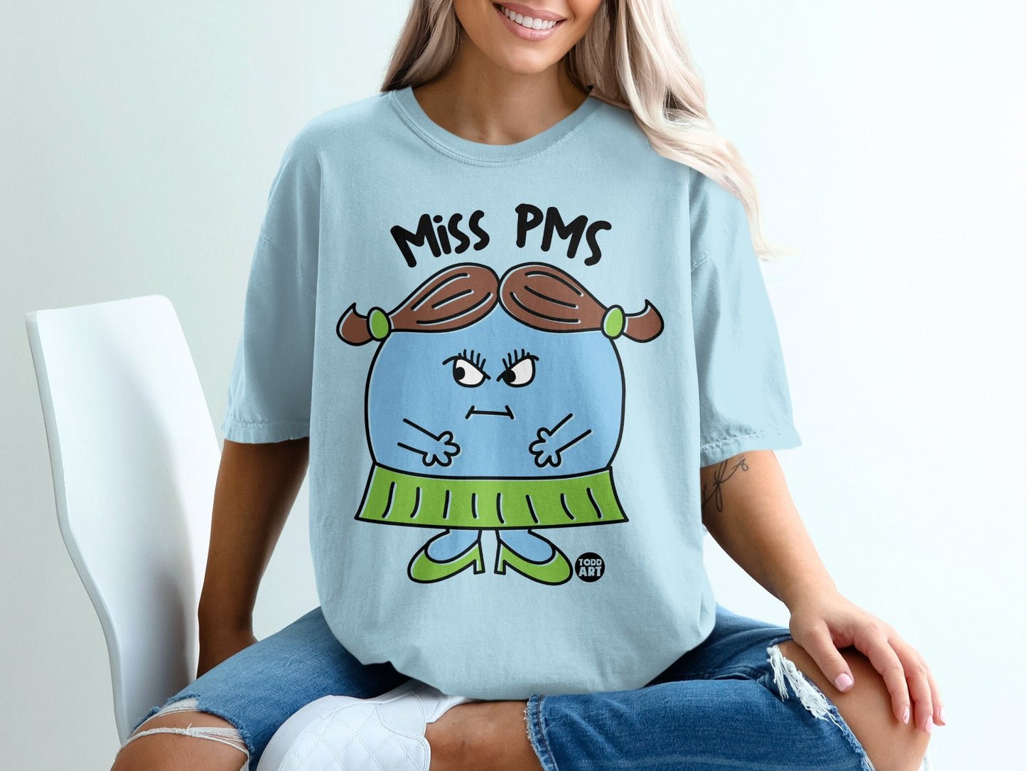 Miss PMS Funny Character Blue T-Shirt for Women