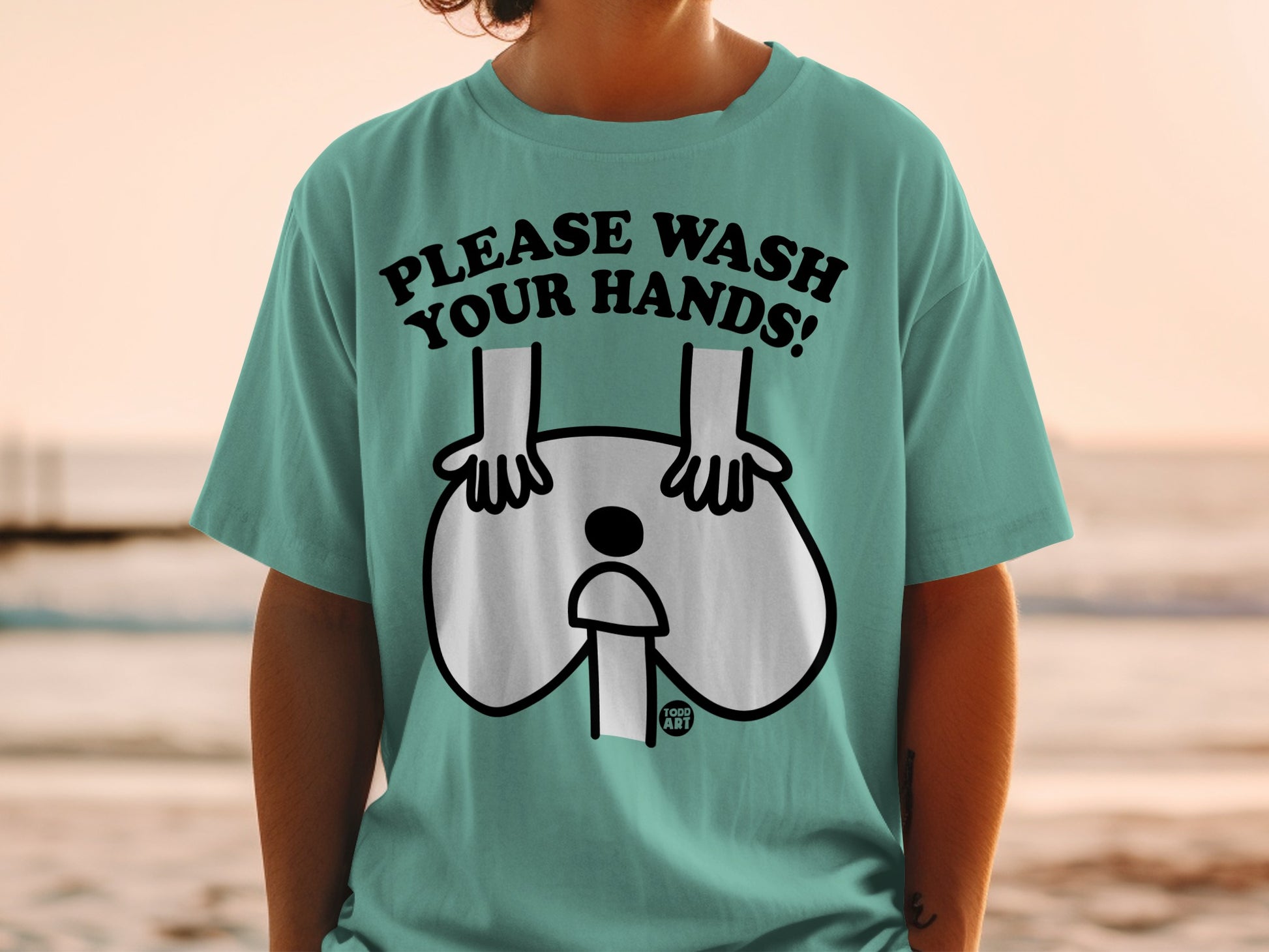 Humorous Please Wash Your Hands Graphic Message T-shirt product type
