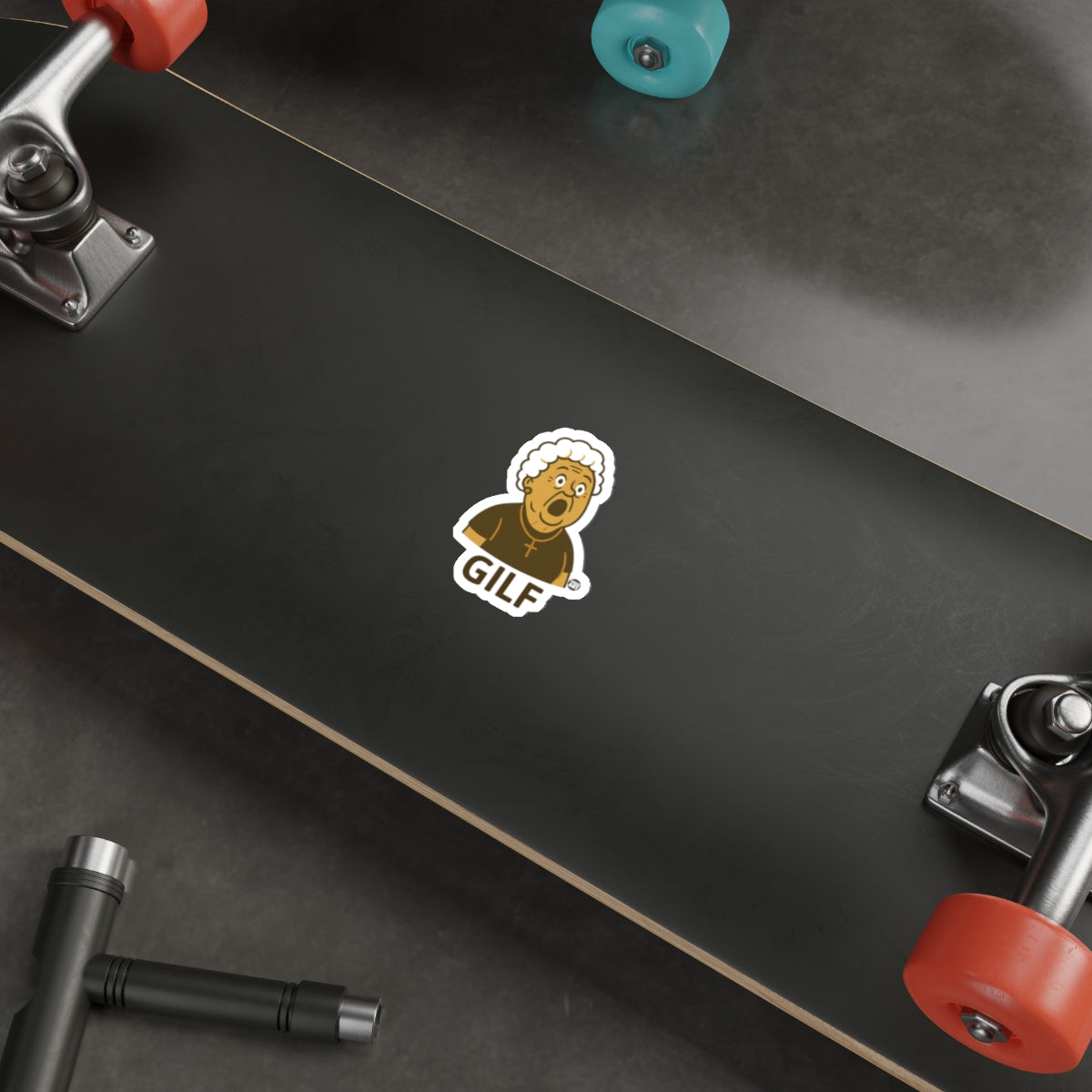 Quirky Grandmother Cartoon GILF Skateboard Sticker