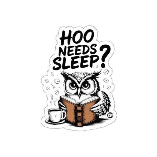 Hoo Needs Sleep Owl Reading Coffee Illustration sticker