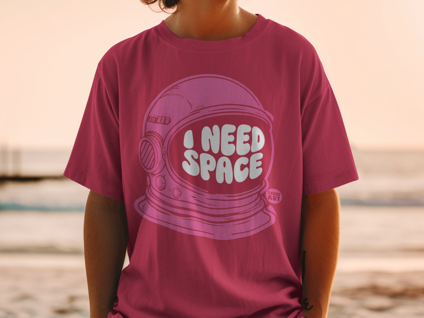 I Need Space Graphic Tee with Astronaut Helmet Design