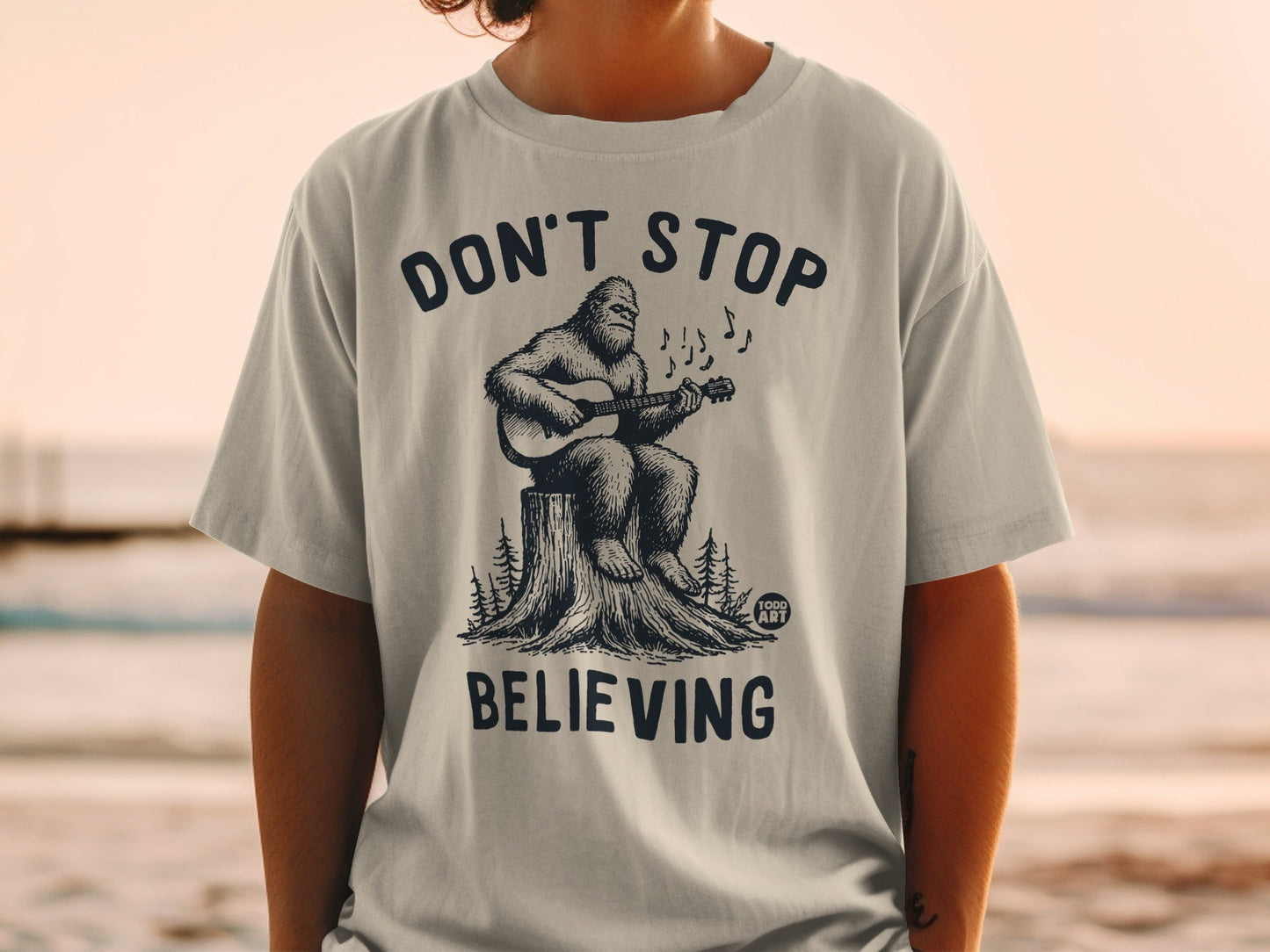 Don't Stop Believing Guitar Playing Bigfoot T-Shirt