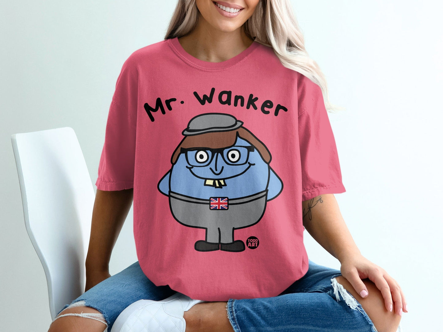Mr. Wanker Cartoon Character Print T-Shirt