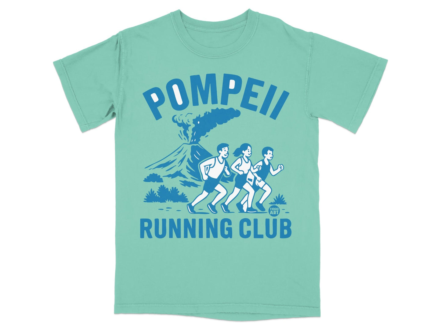 Pompeii Running Club t-shirt with Mount Vesuvius graphic.