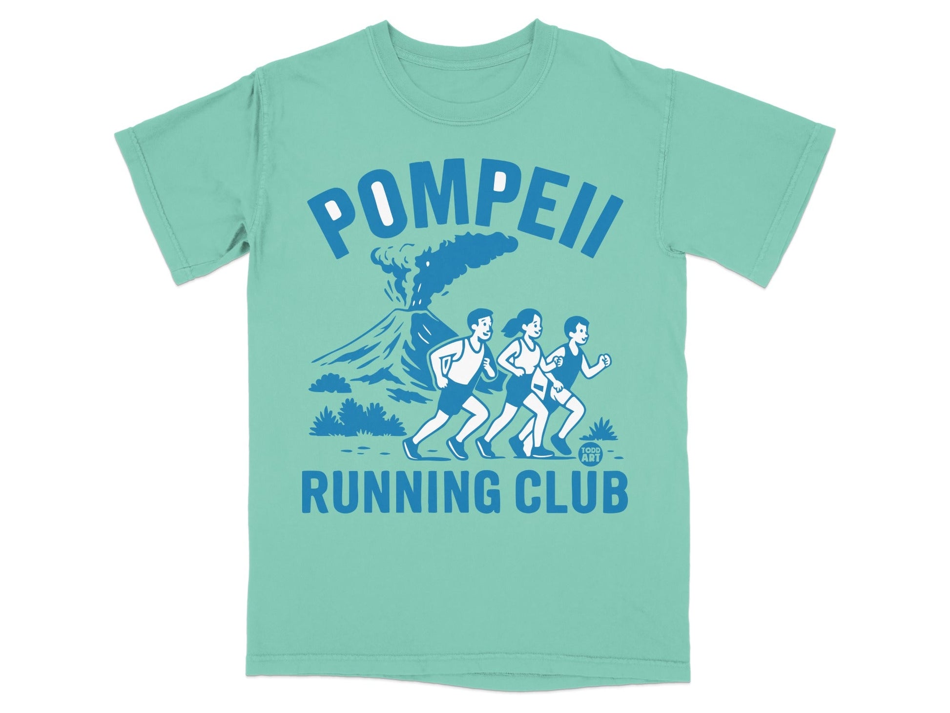 Pompeii Running Club t-shirt with Mount Vesuvius graphic.