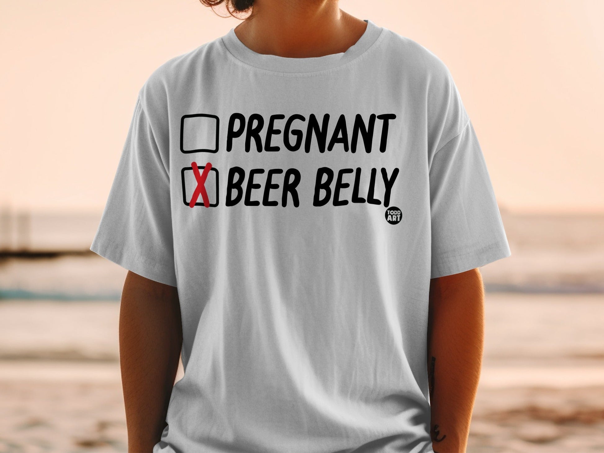 Pregnant or Beer Belly Funny Check Mark Shirt