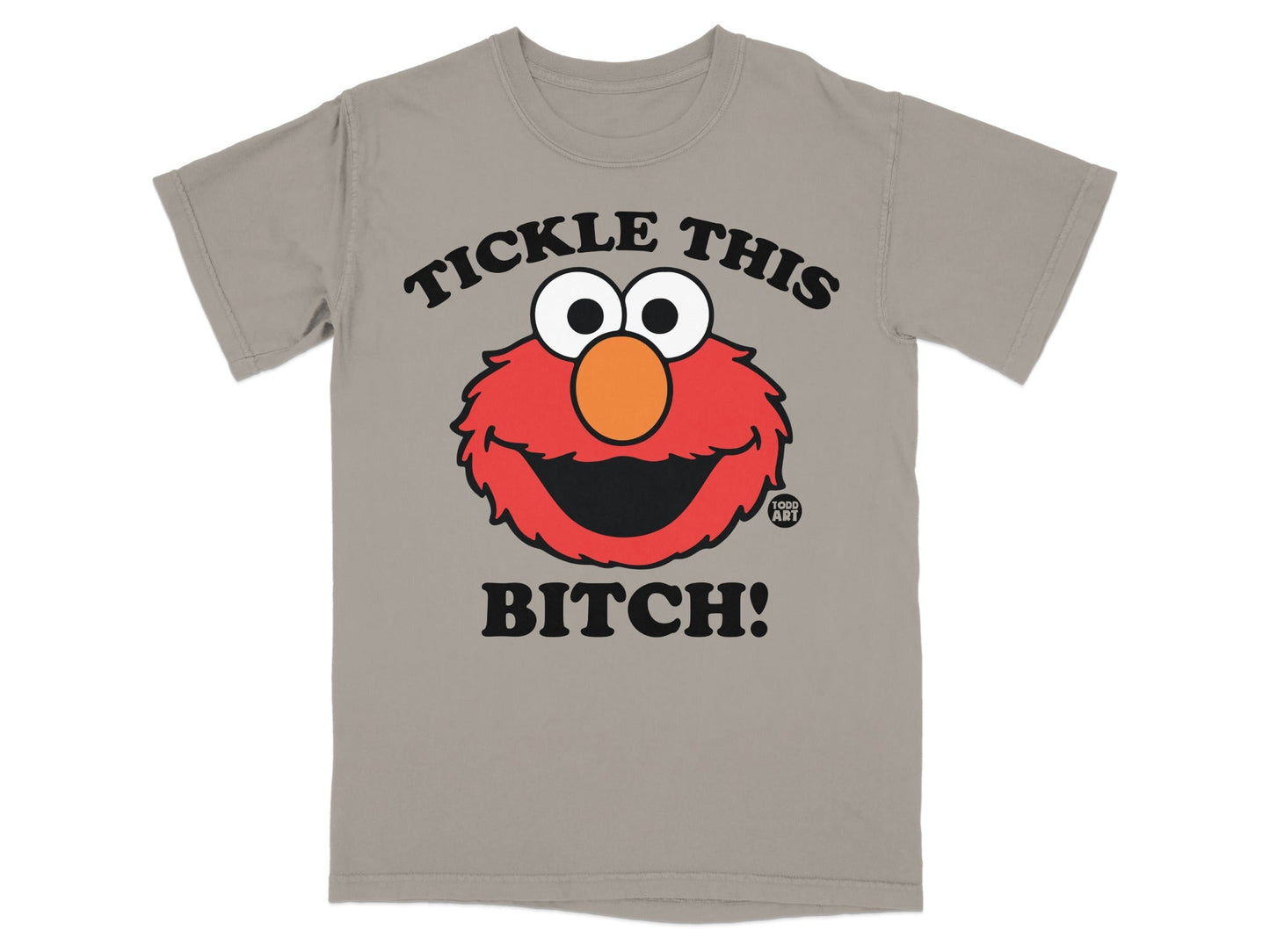 Elmo's face with "TICKLE THIS BITCH!" text.