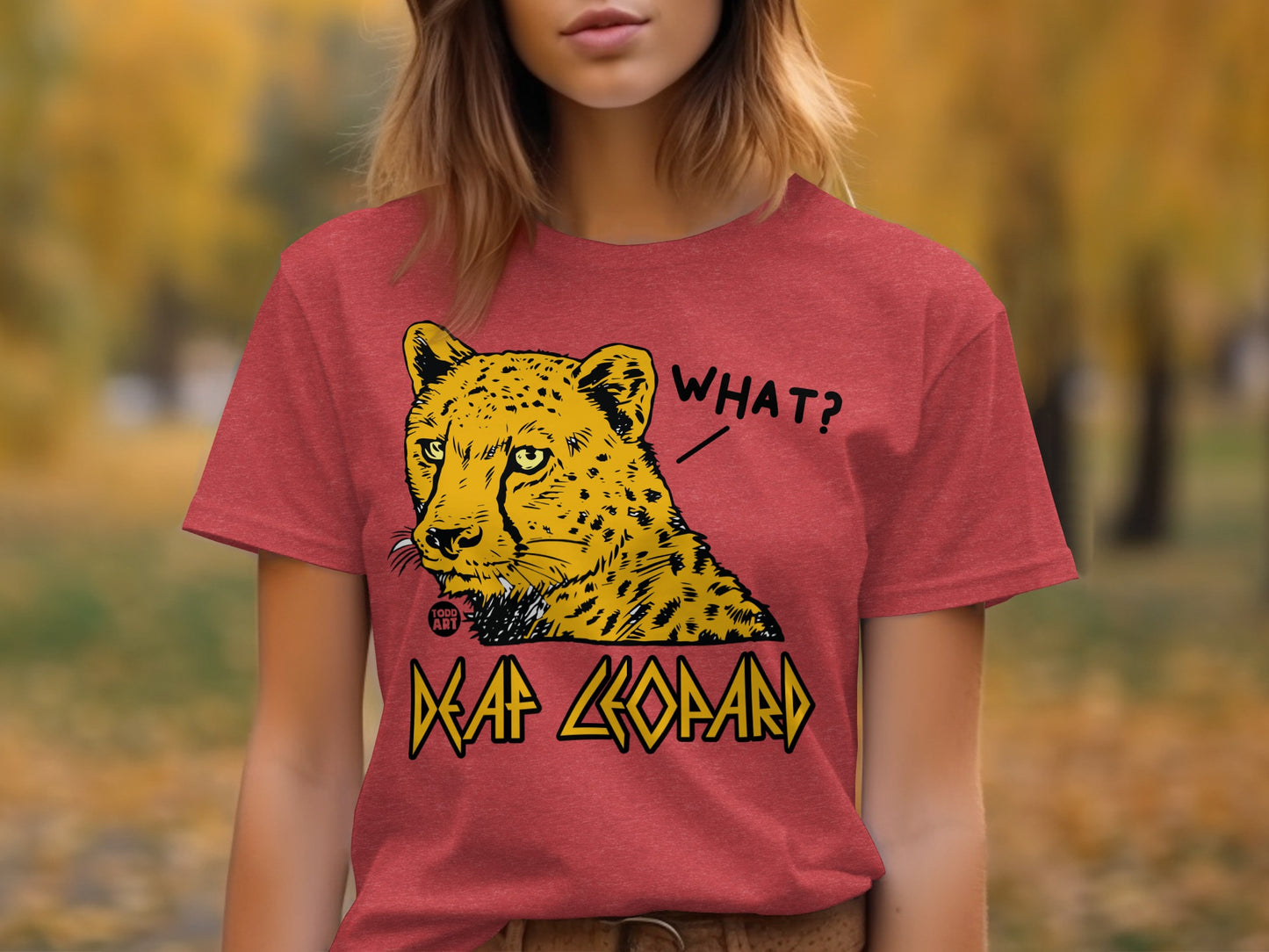 Deaf Leopard What Text Graphic T-shirt Product