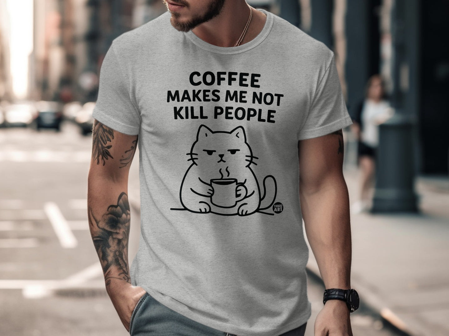 Coffee Makes Me Not Kill People Cat T-Shirt