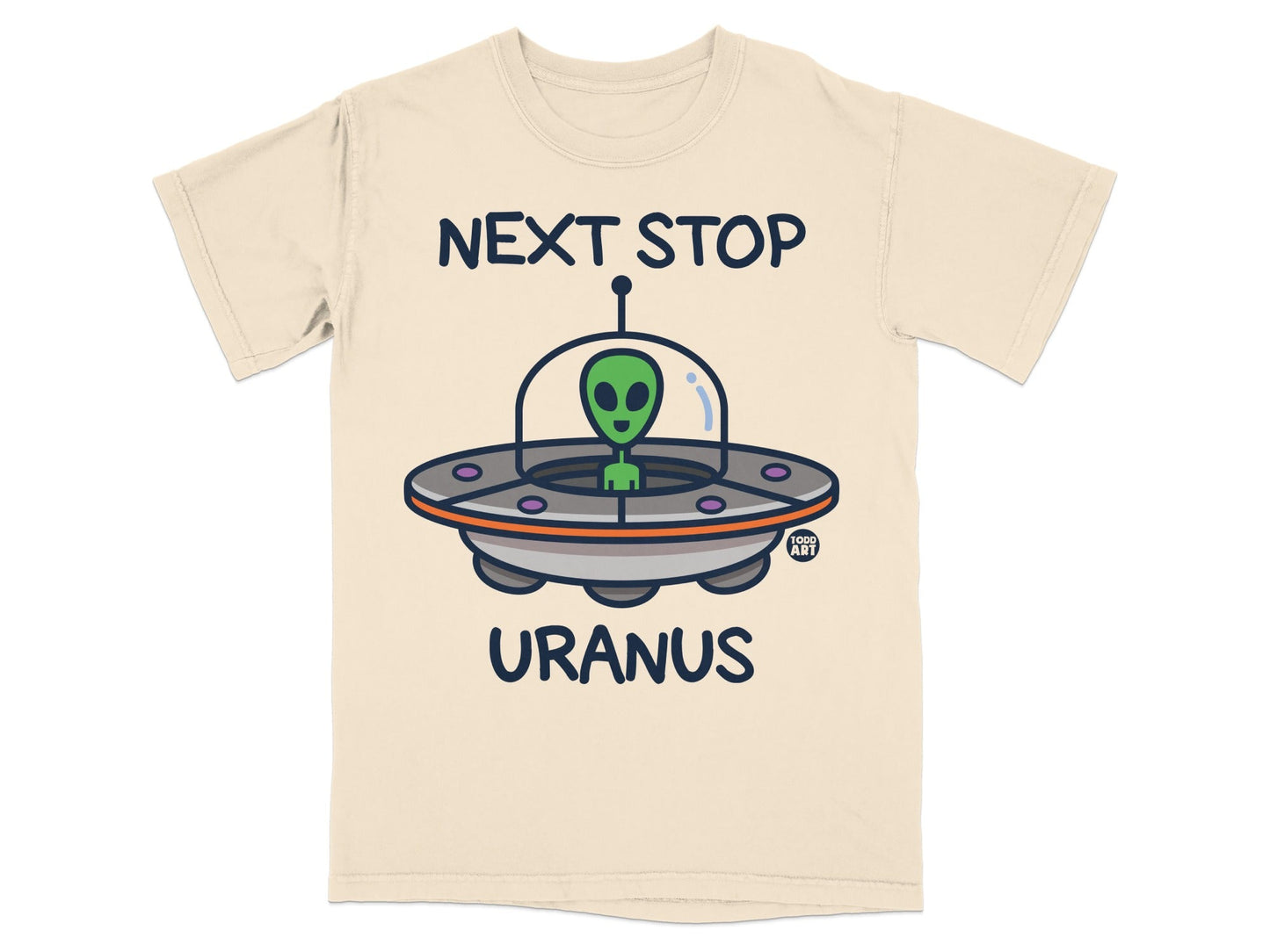 Next Stop Uranus Alien Spaceship Graphic T-Shirt