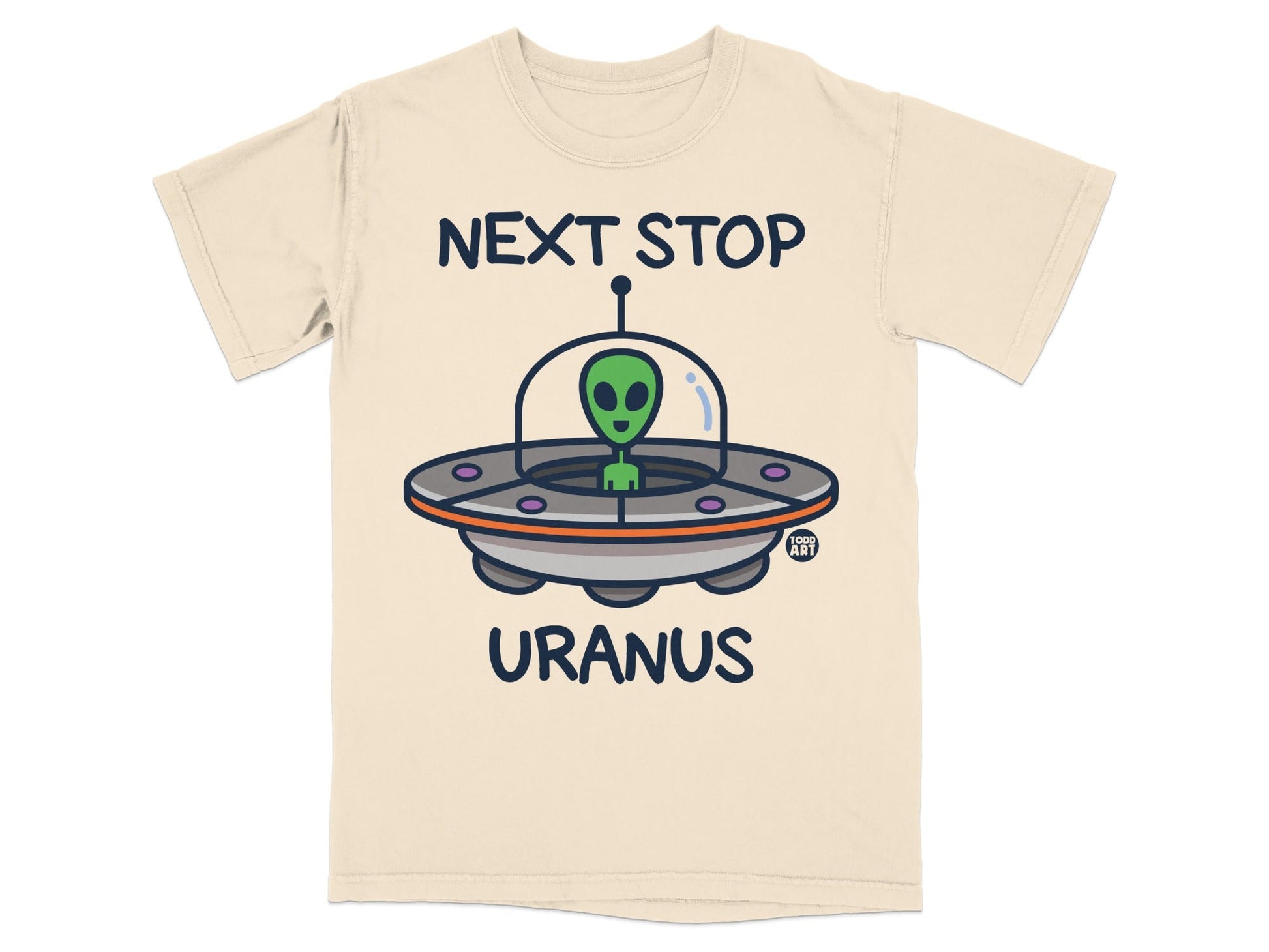 Next Stop Uranus Alien Spaceship Graphic T-Shirt