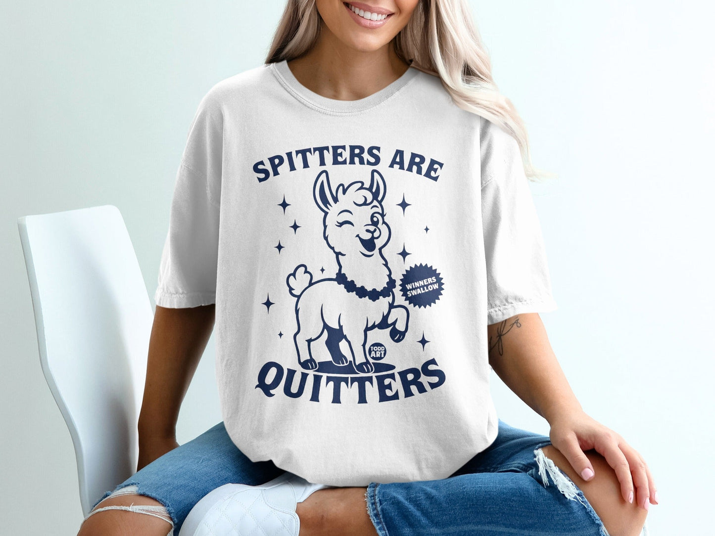 Spitters Are Quitters Graphic Tee Llama Design