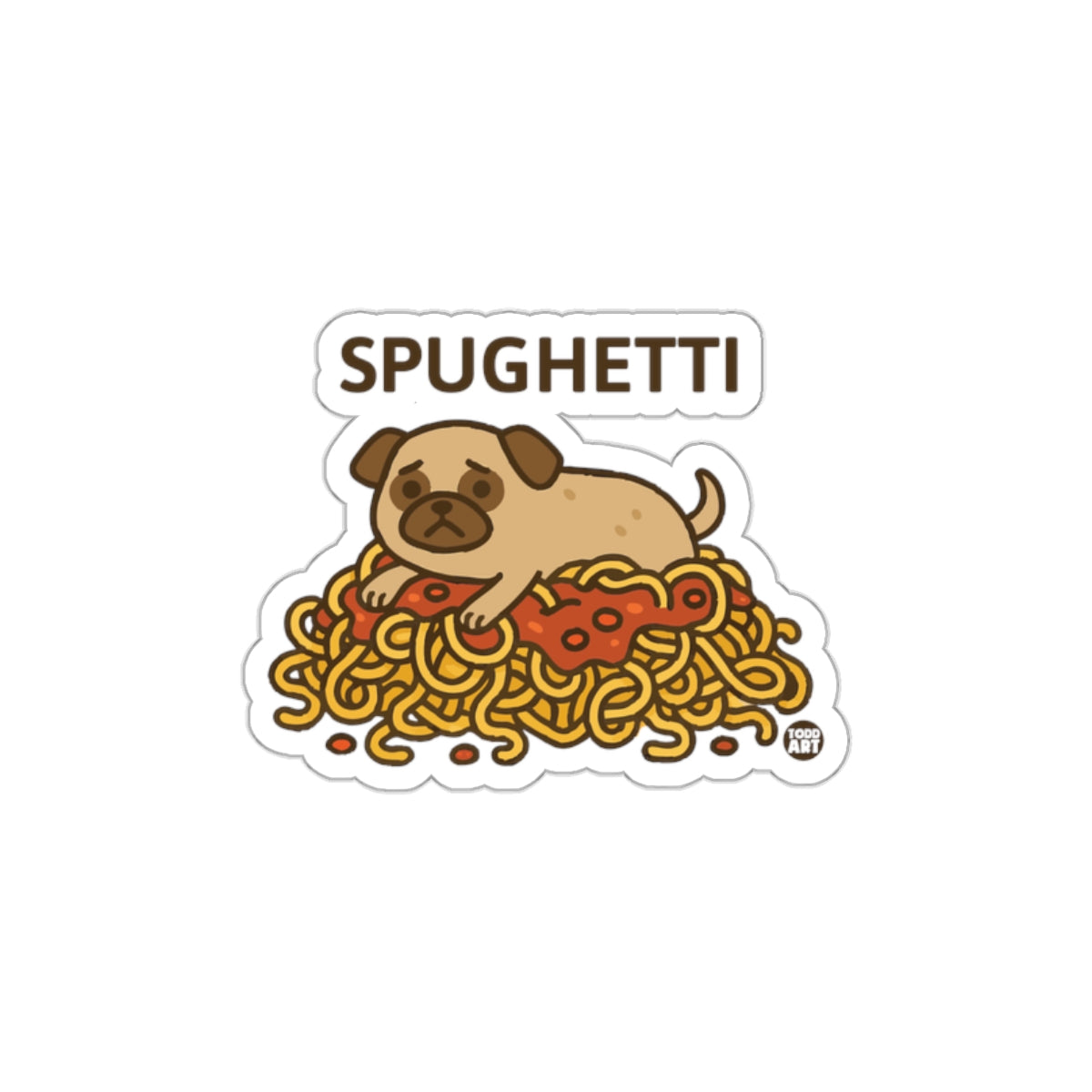 Cute Pug on Spaghetti Cartoon Spughetti Sticker