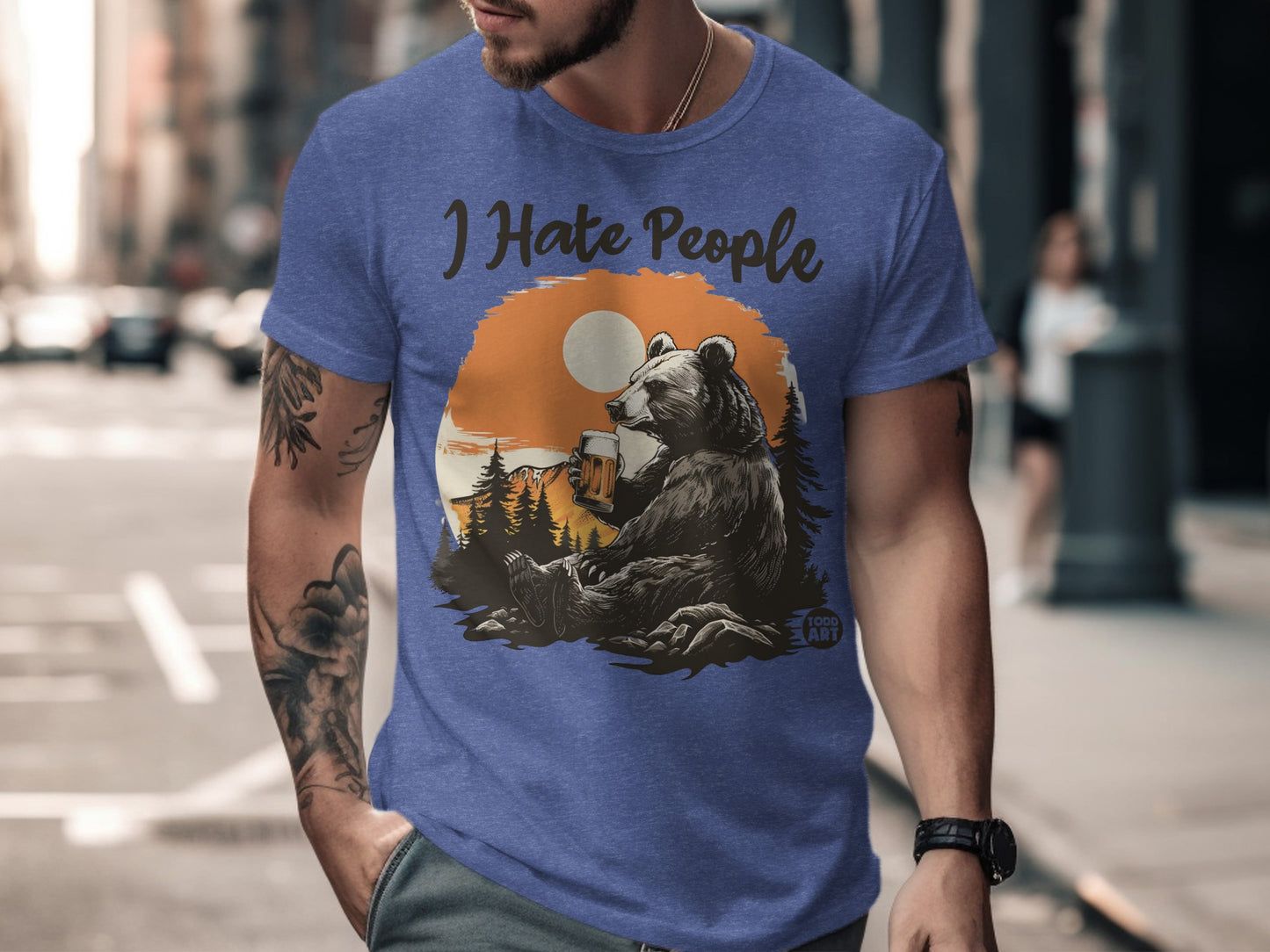 I Hate People Bear Drinking Beer Funny T-shirt