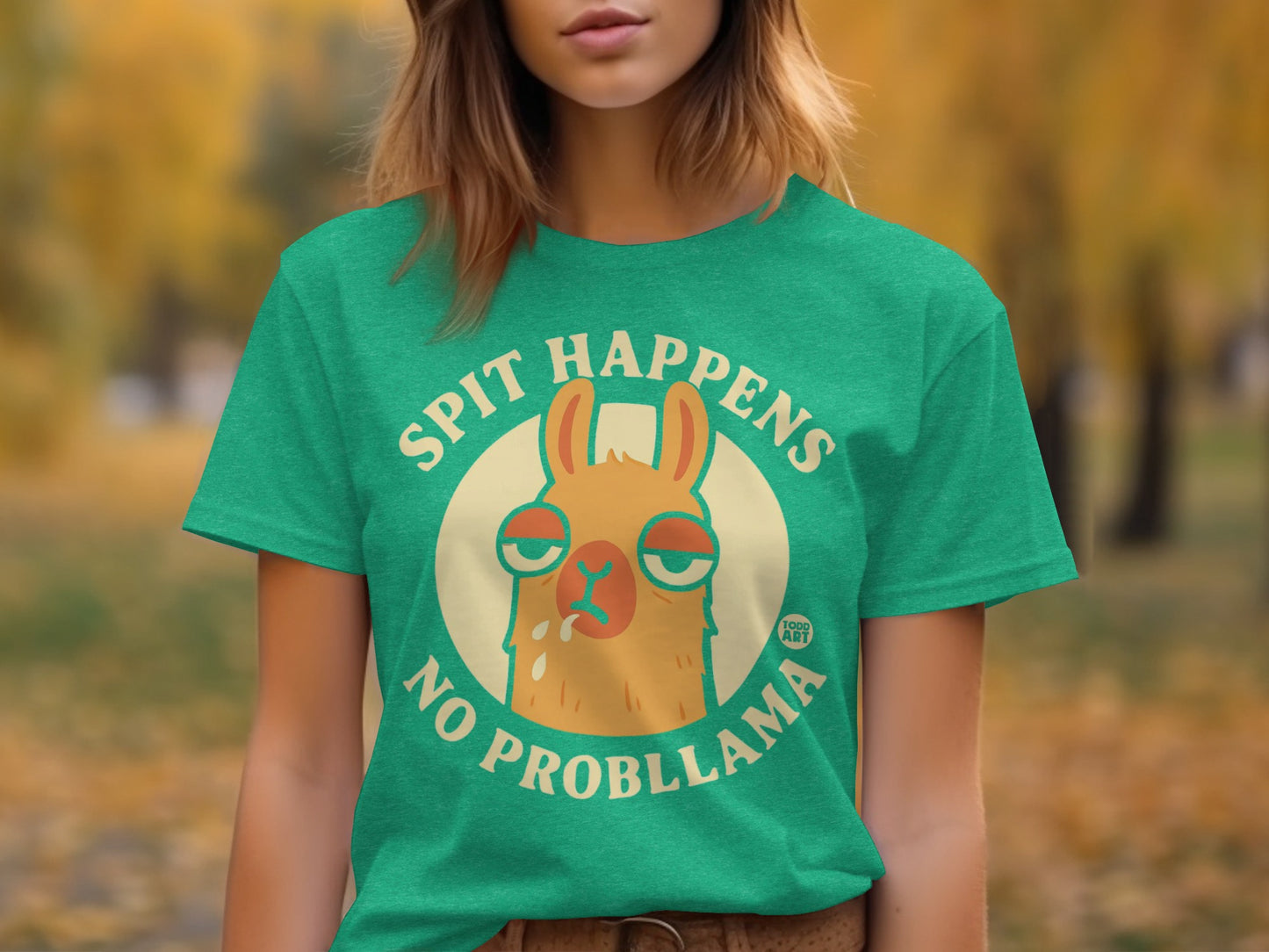 Spit Happens No Problllama Cute Llama Graphic T-shirt