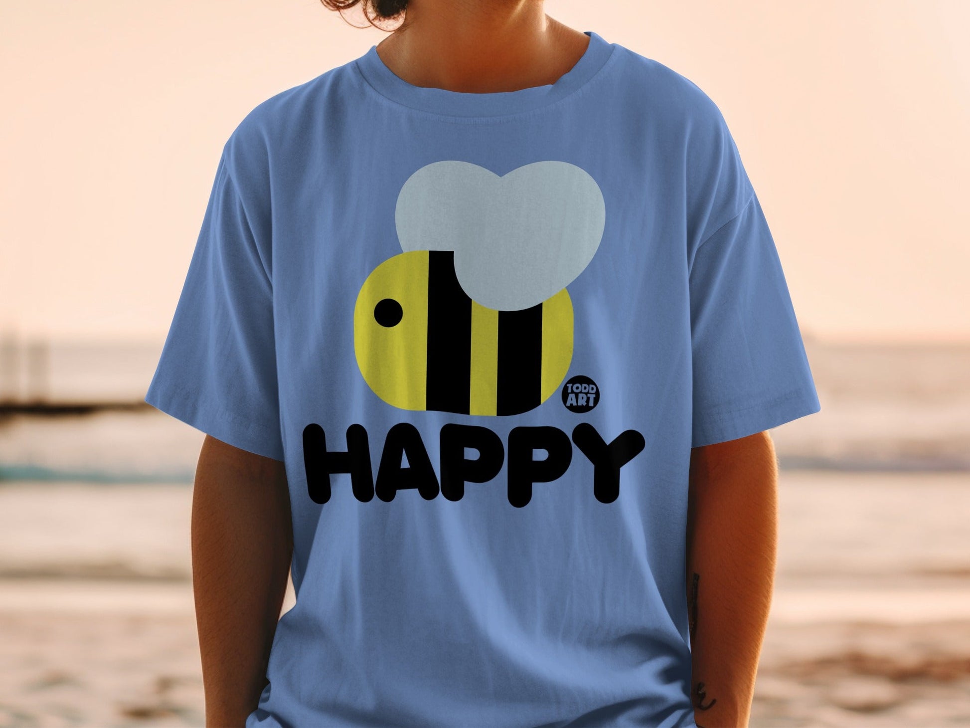 Happy Bee Todd Art Graphic T-Shirt Perfect for Summer