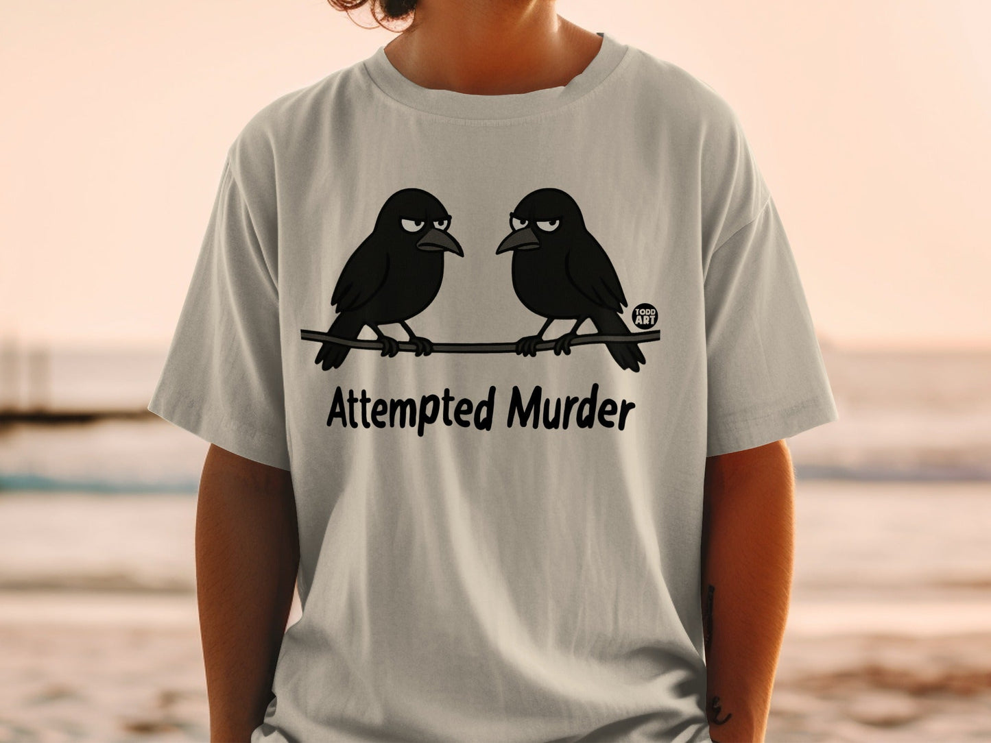 Attempted Murder Two Crows Humorous Graphic T-Shirt