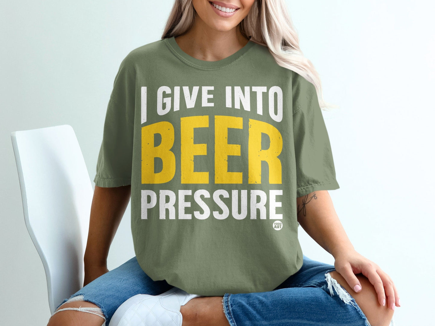 I Give Into Beer Pressure Funny Graphic Tee Shirt