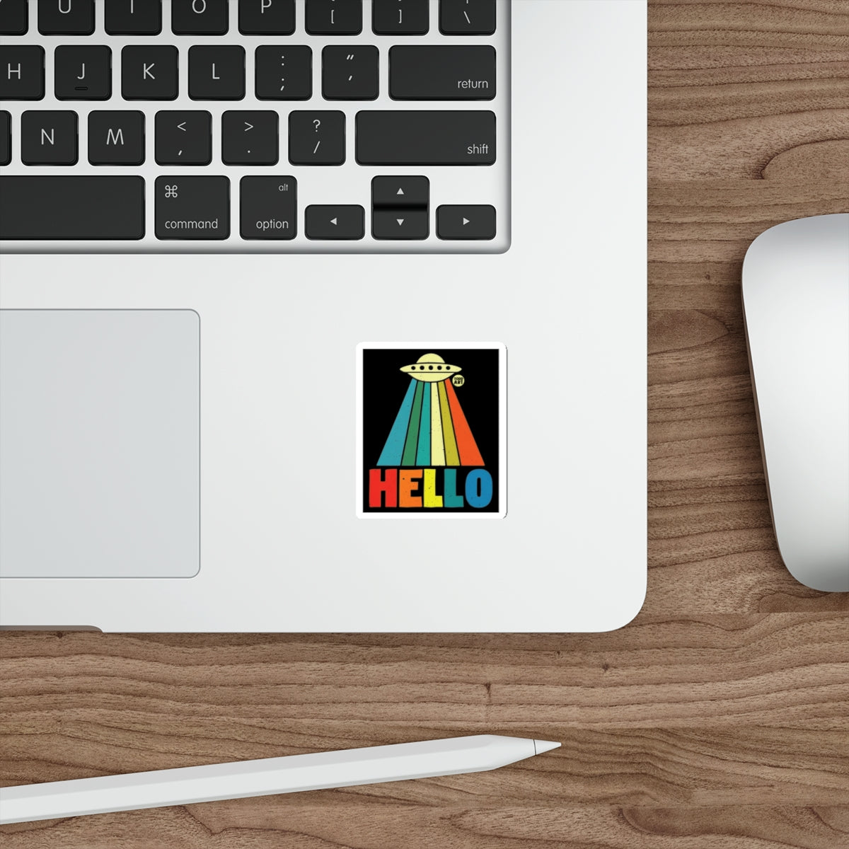 UFO Rainbow Hello Square Sticker for Laptops and Phones