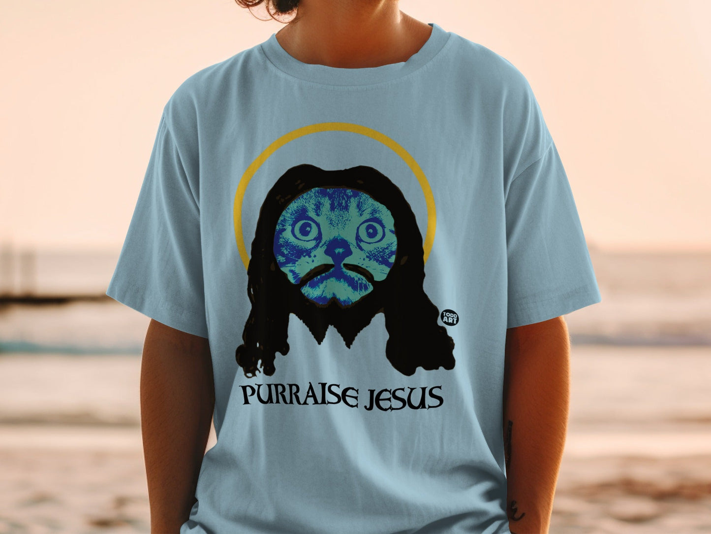 Purrraise Jesus Cat Shirt with Unique Artwork Design