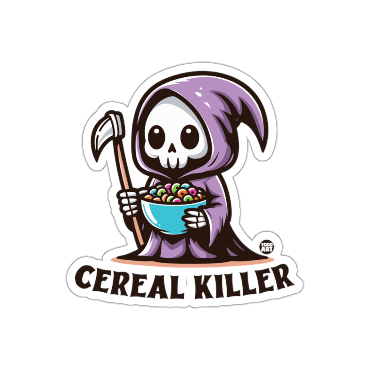 Cereal Killer Grim Reaper Holding Bowl Todd Art sticker
