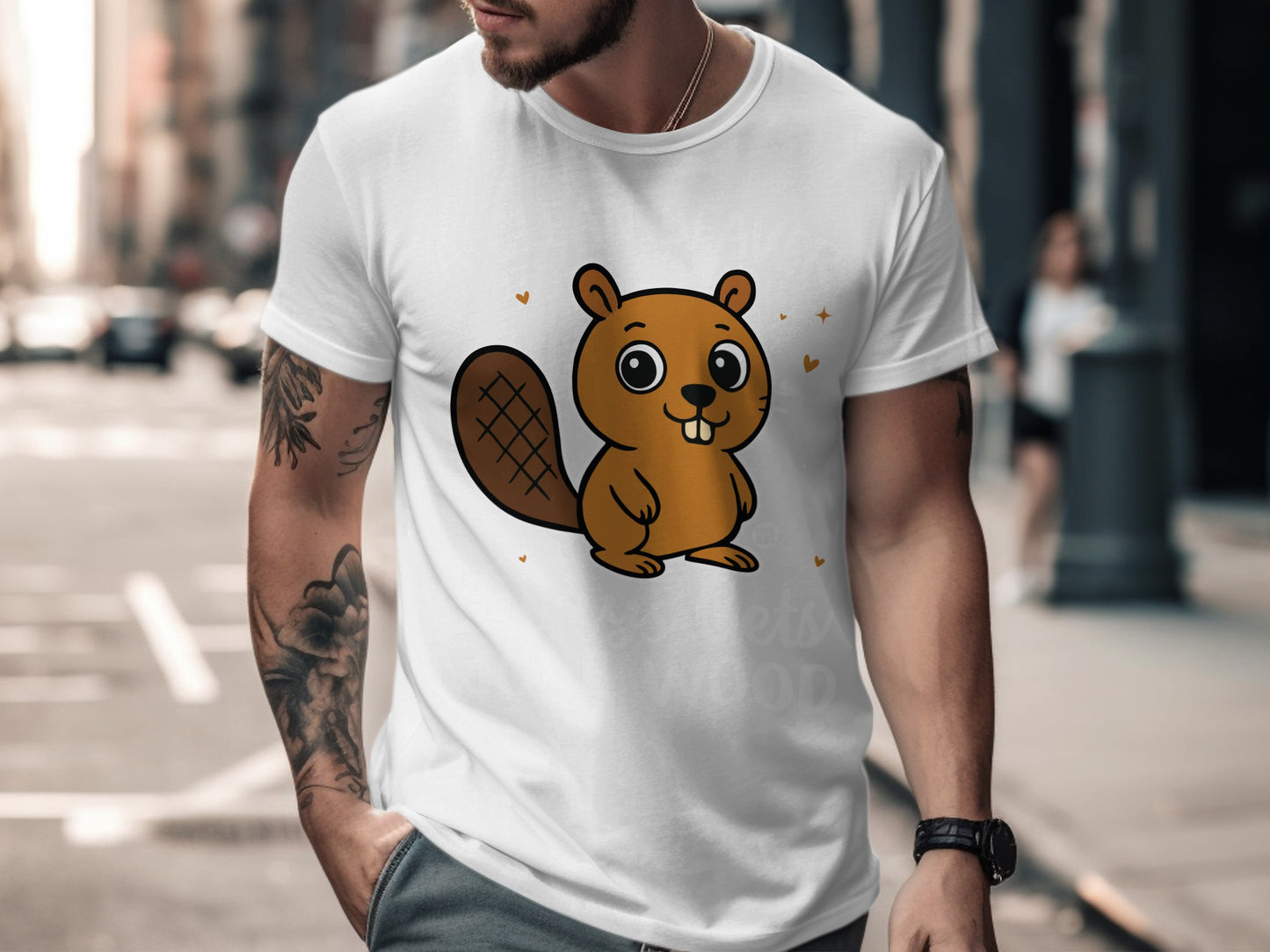 Cute Cartoon Beaver with Heart Accents T-shirt