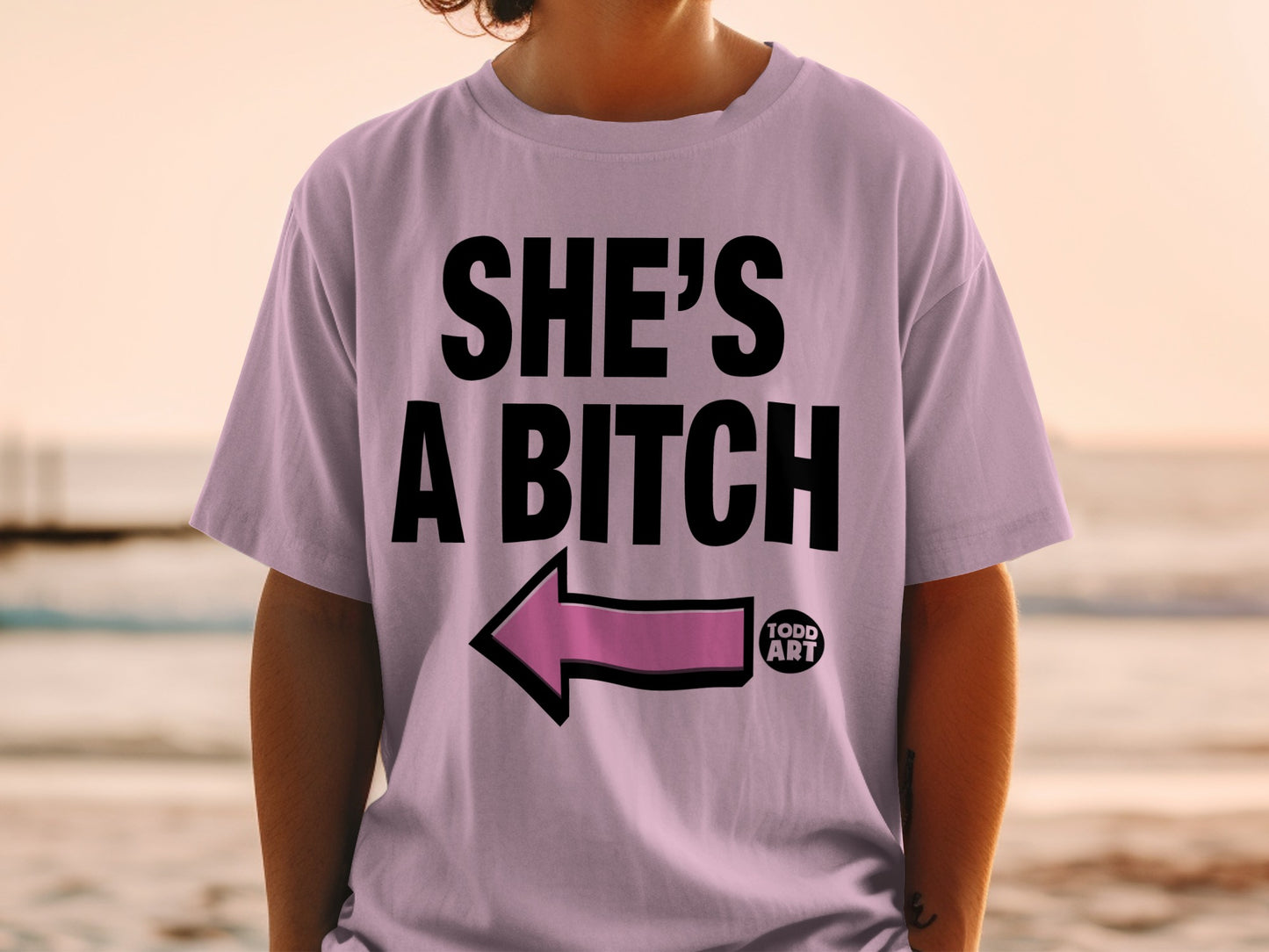 She's A Bitch Pink Arrow Todd Art Lavender Graphic product type