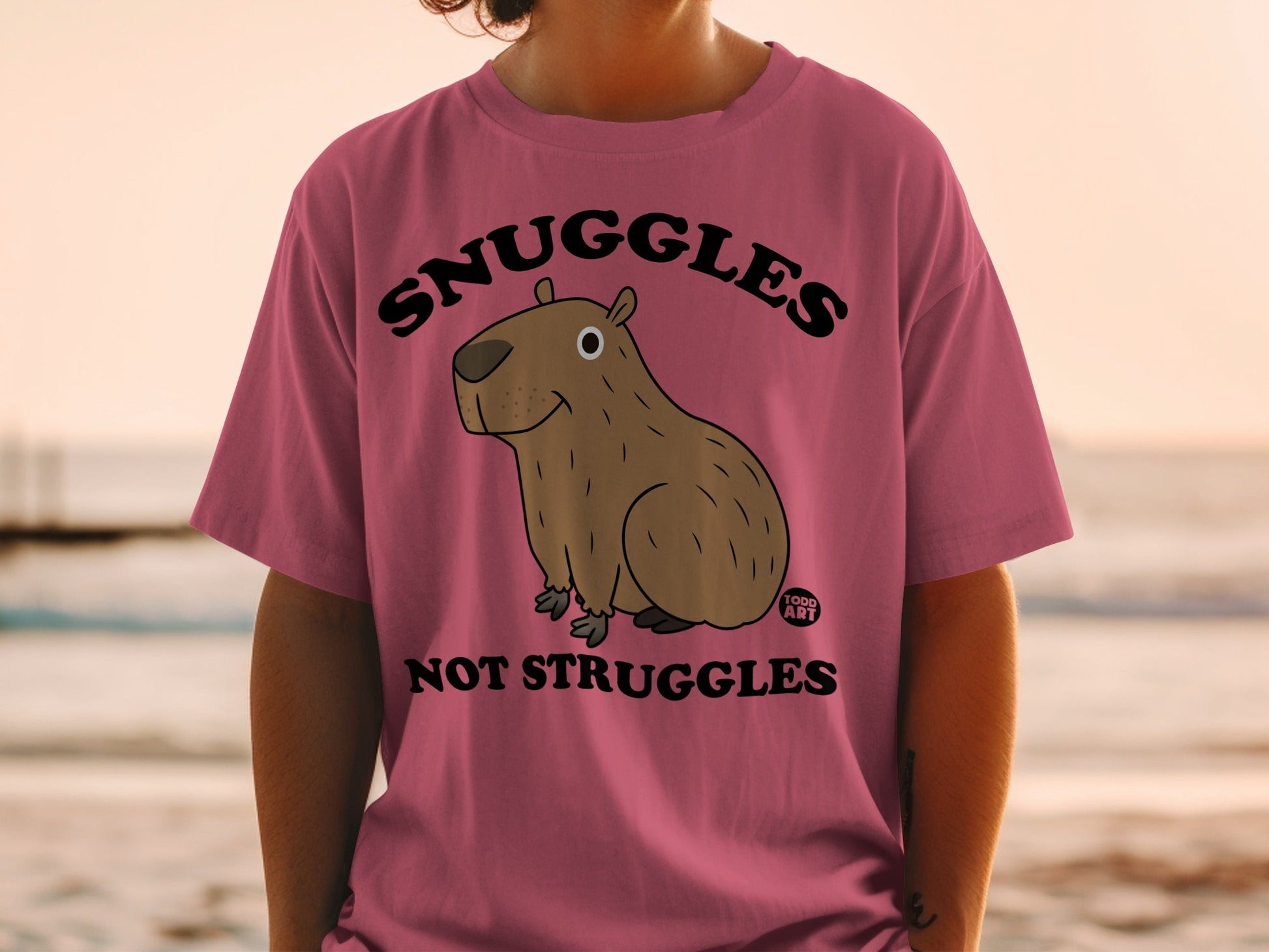 Snuggles Not Struggles Cute Capybara Graphic Tee