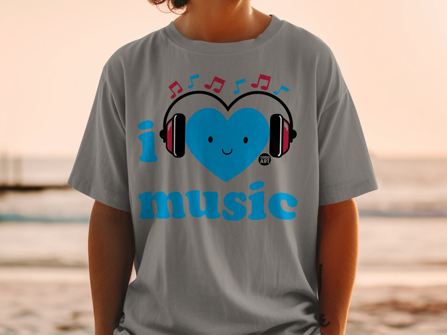 I Heart Music Headphones Design Graphic T-Shirt