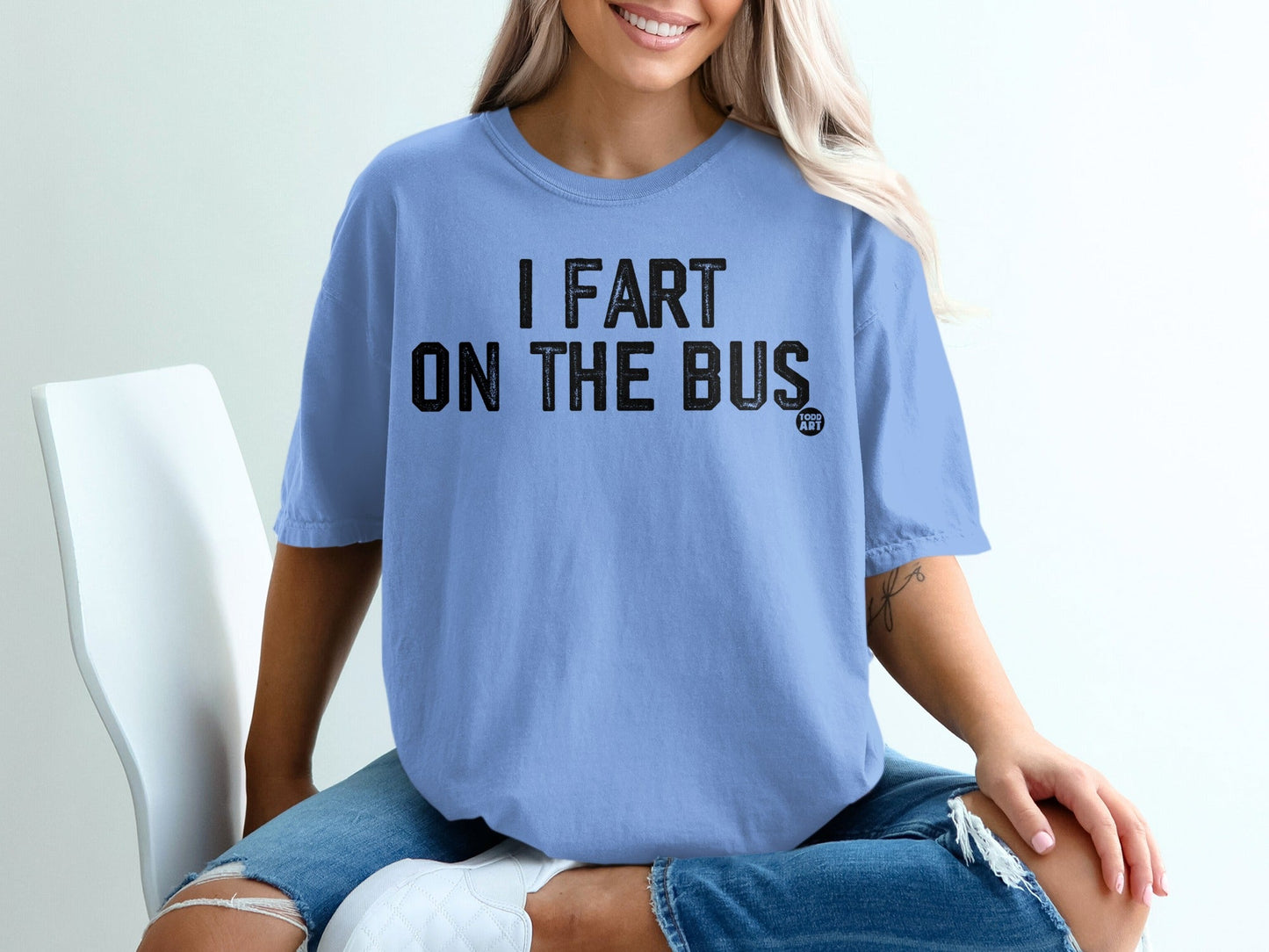 Graphic Tee with I Fart On The Bus Text Design