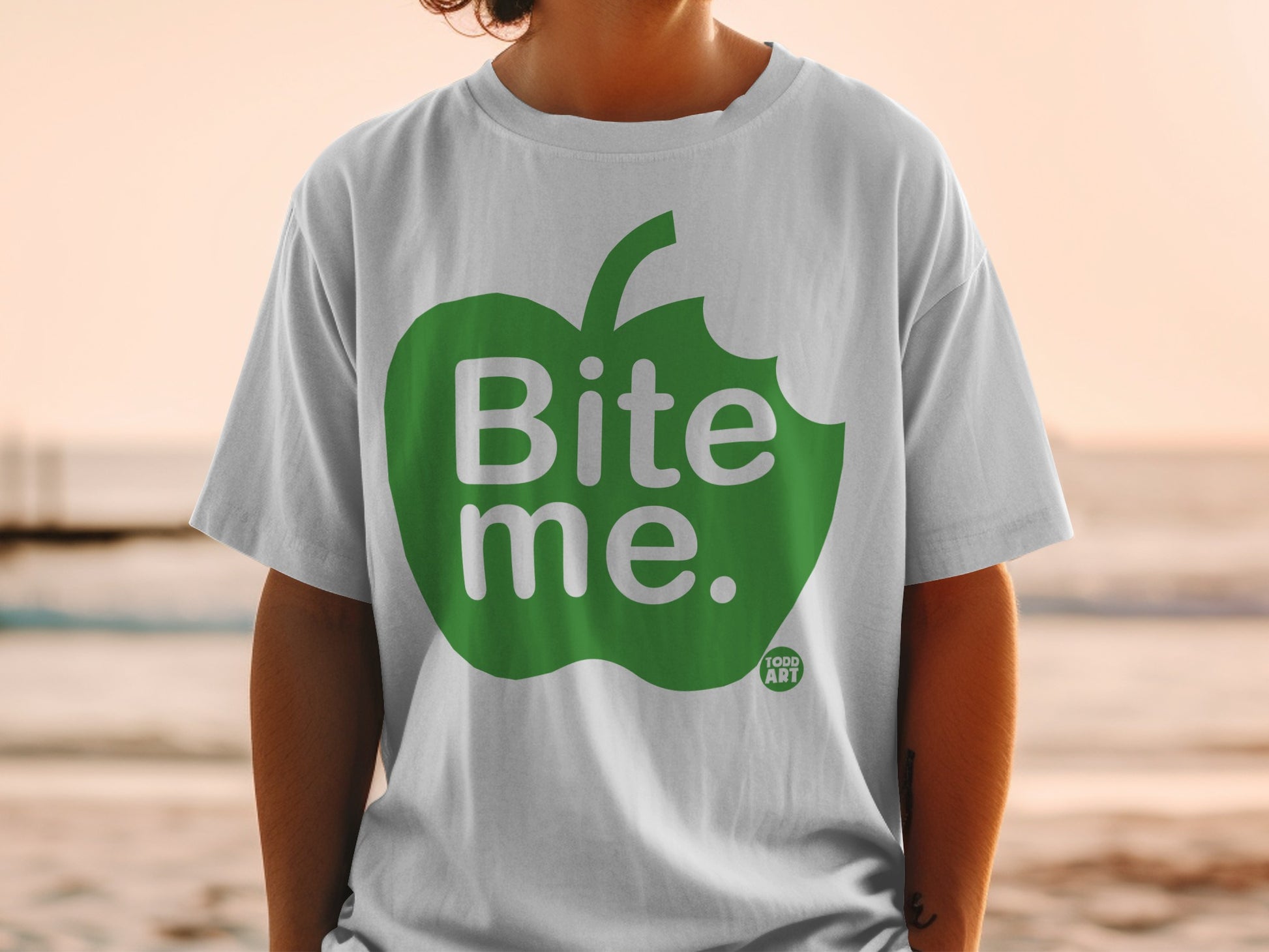 Bold Green Apple Bite Me Graphic White Product Type