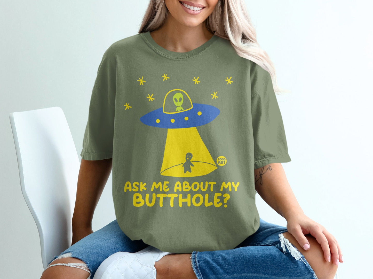 Ask Me About My Butthole Alien UFO Graphic Shirt