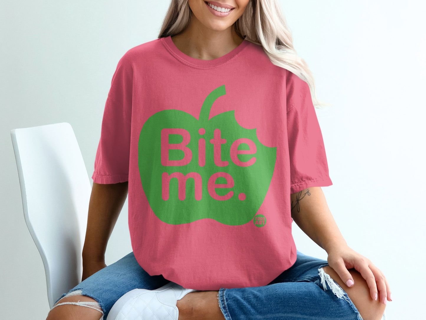 Bold Pink Apple Bite Me Graphic Oversized product type