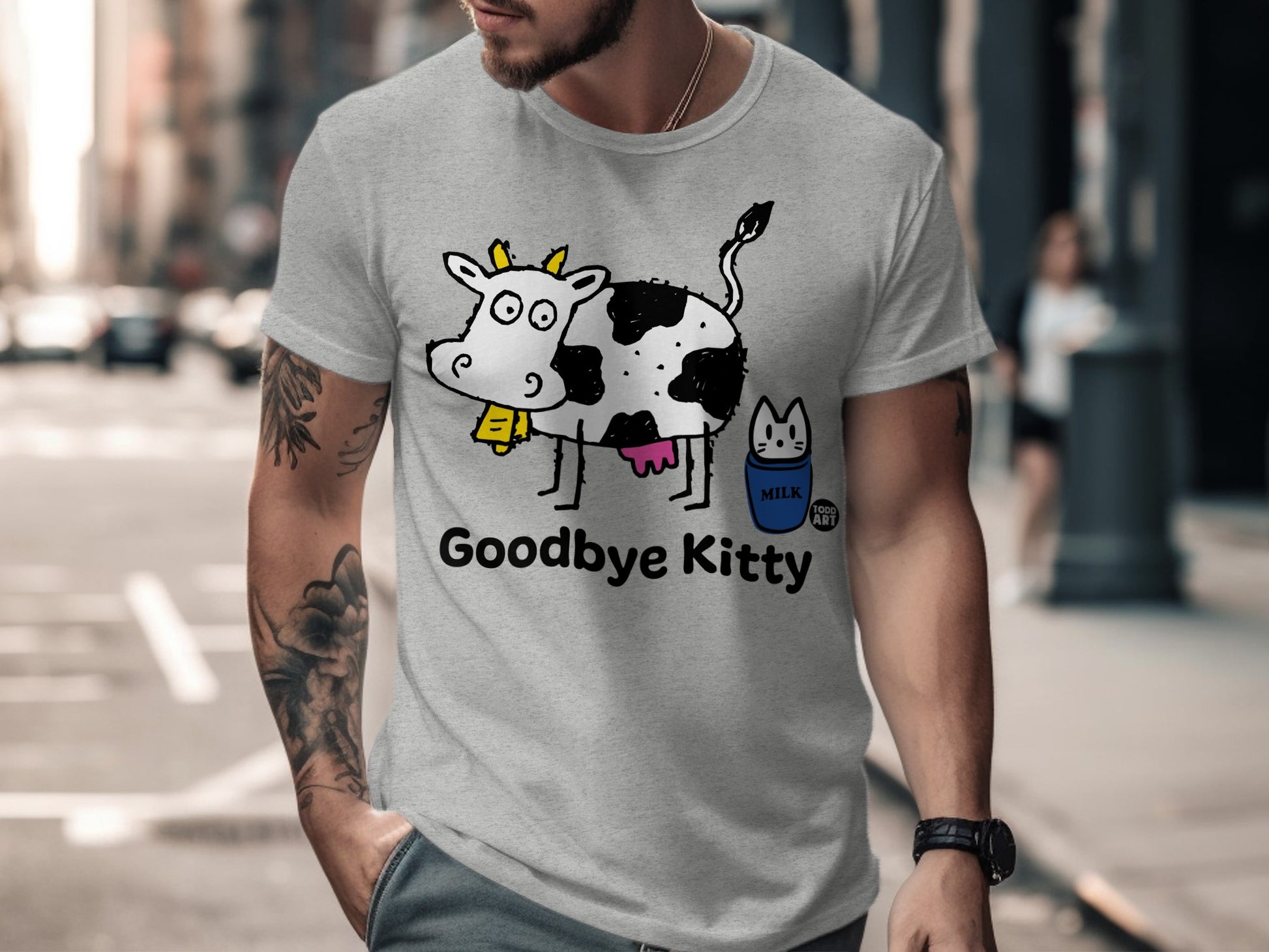 Funny Goodbye Kitty Cow Graphic Print T-shirt