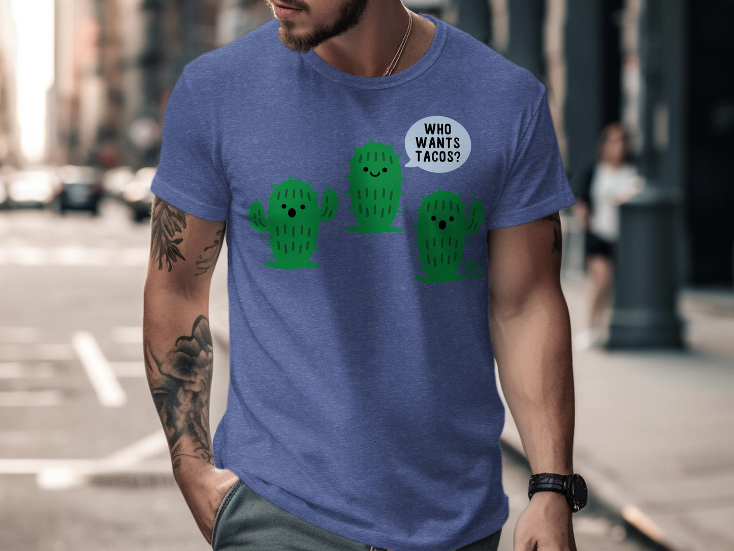Fun Cactus Design Who Wants Tacos Graphic T-Shirt