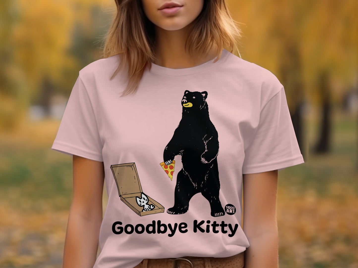 Goodbye Kitty Bear Eating Pizza Tee Shirt