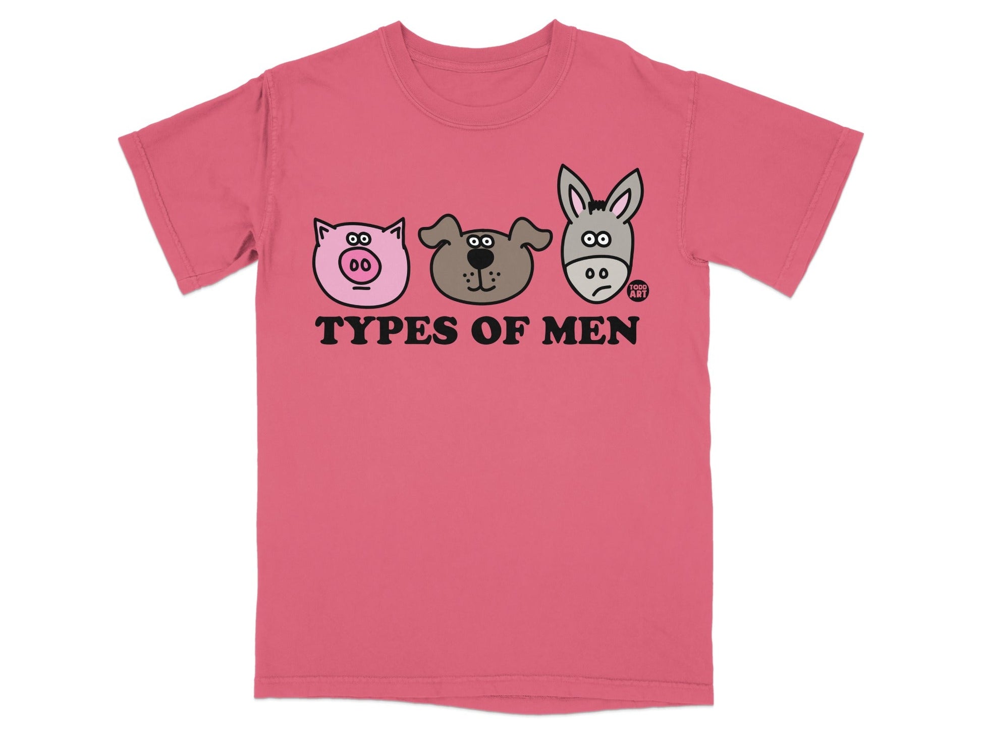 T-shirt with cartoon pig, dog, and donkey faces and "GOOD ART" logo.