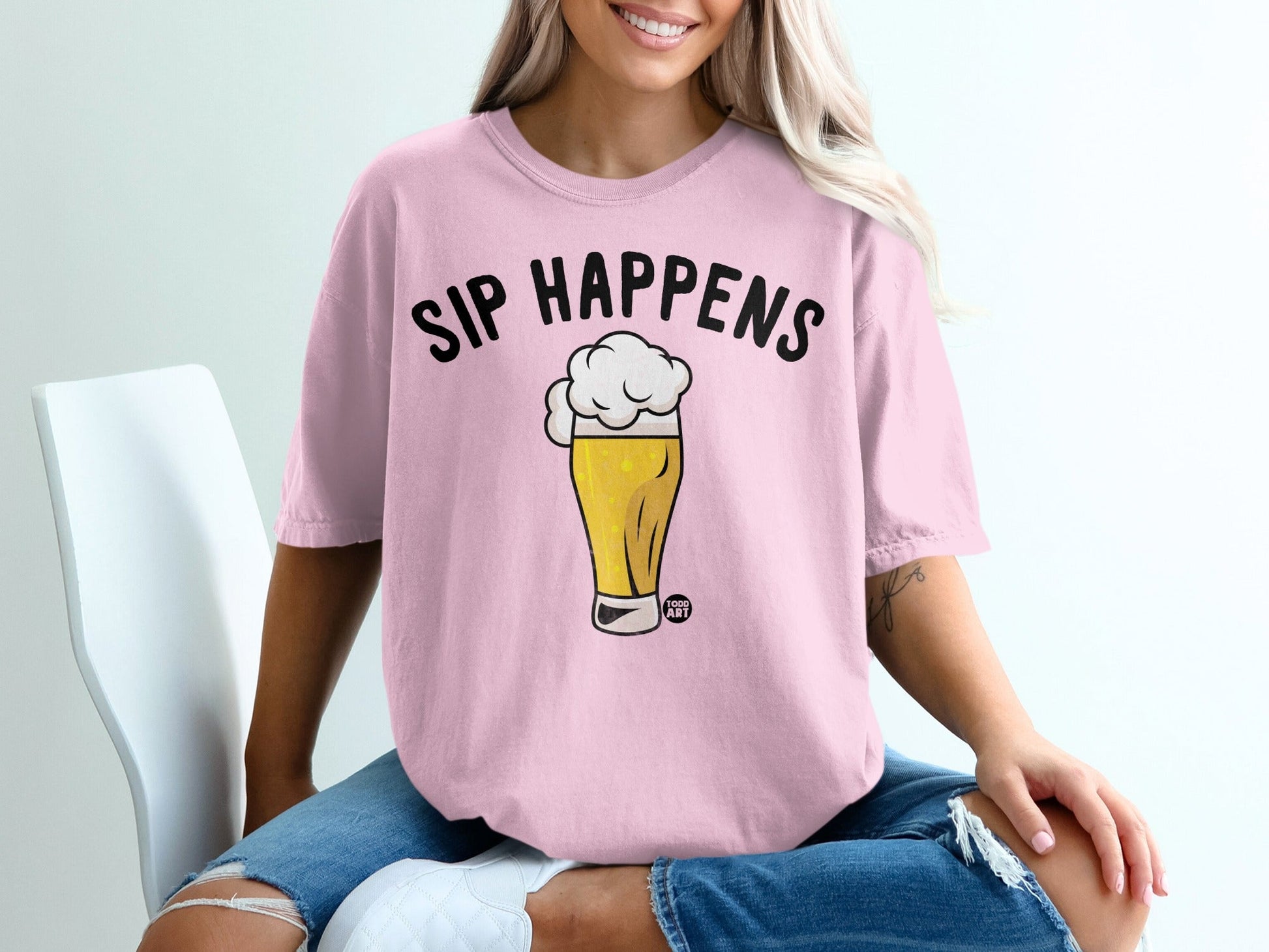 Sip Happens Graphic Tee with Cute Beer Glass Shirt