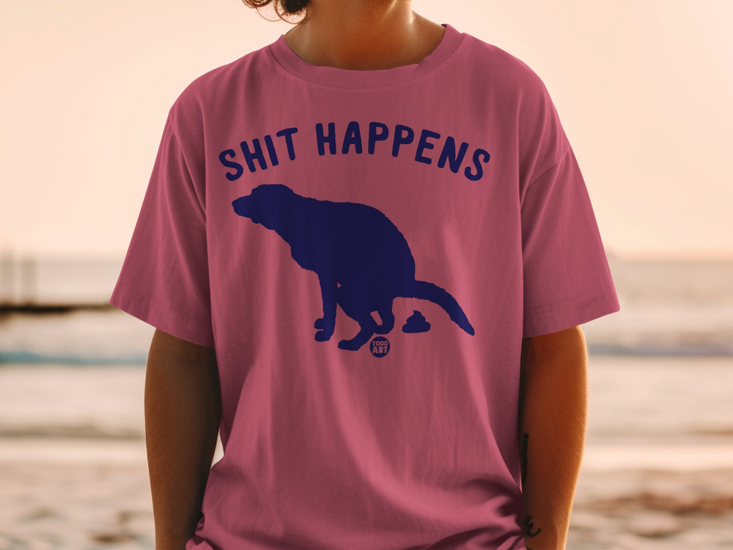 Shit Happens Graphic Print Tee with Bold Statement