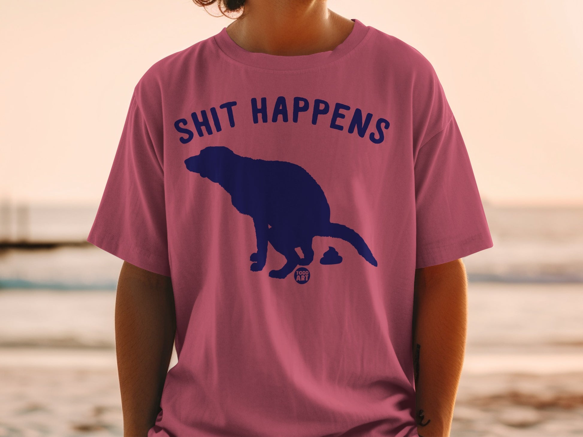Shit Happens Graphic Print Tee with Bold Statement