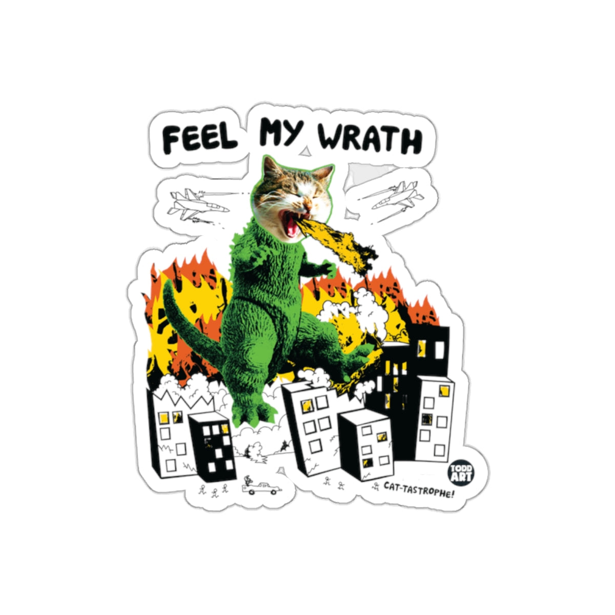 Feel My Wrath Kitty Godzilla Comic Style Catastrophe sticker