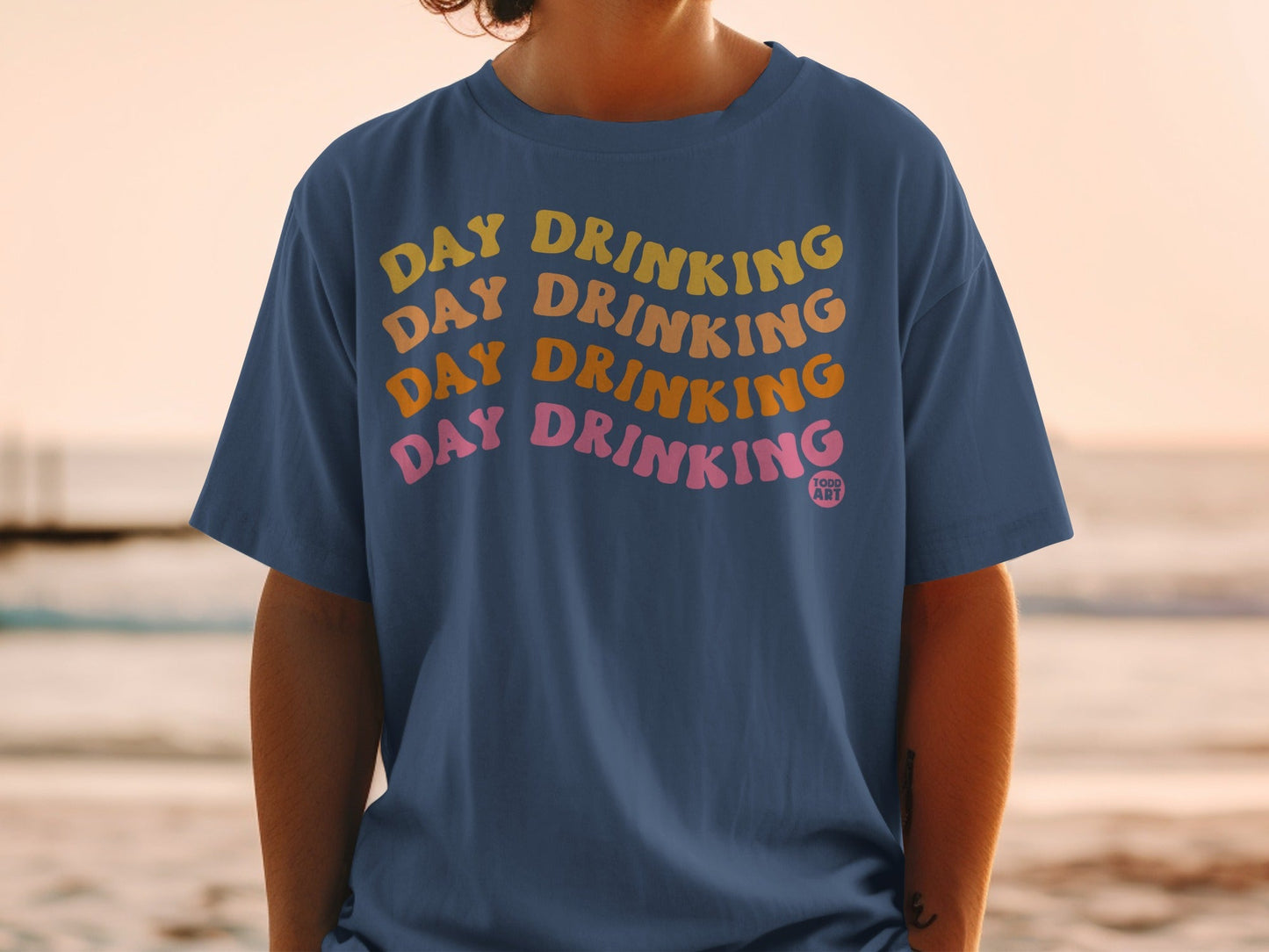 Day Drinking Colorful Retro Design T-Shirt