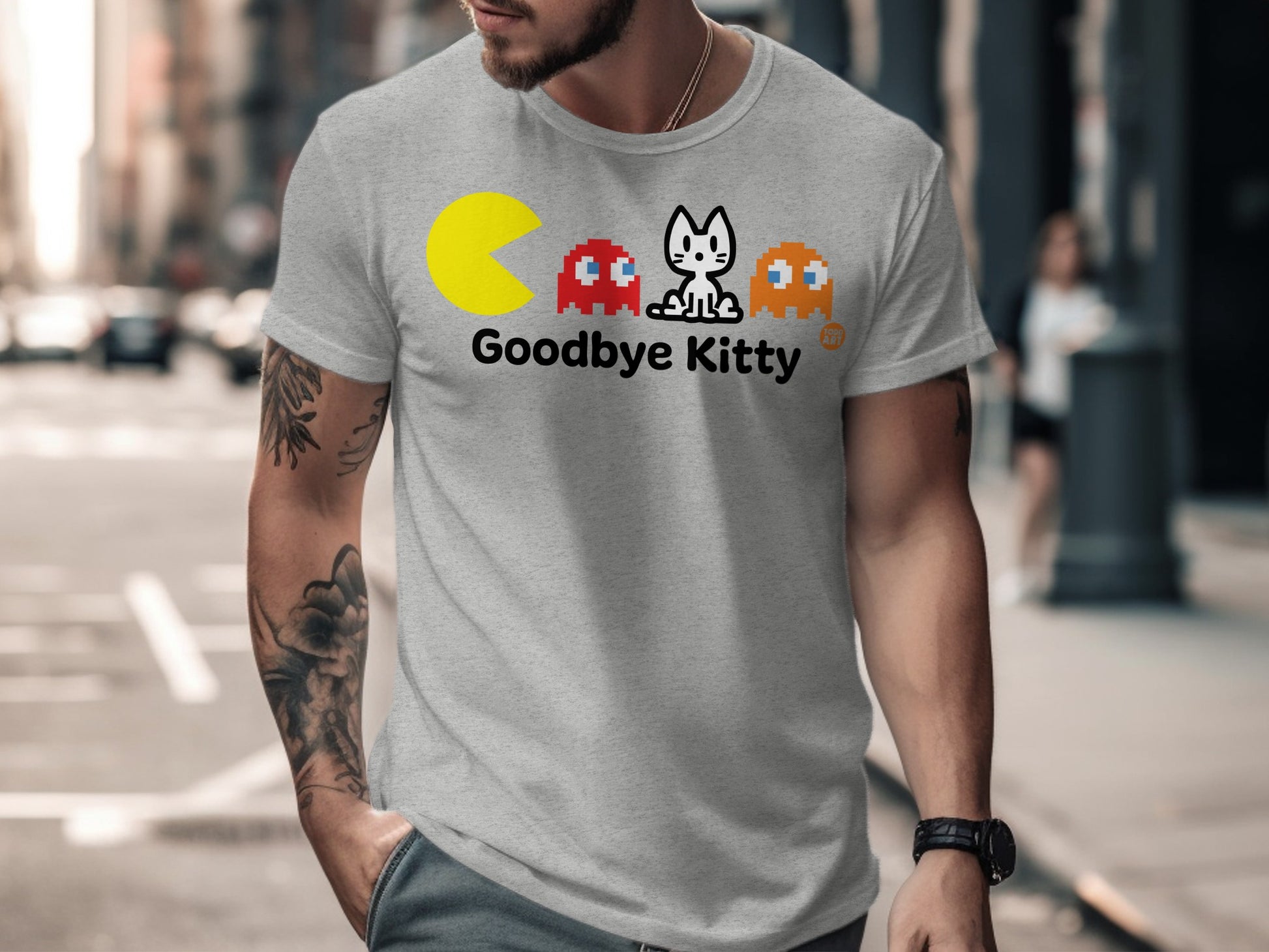Retro Style Goodbye Kitty Pacman Mashup T-Shirt
