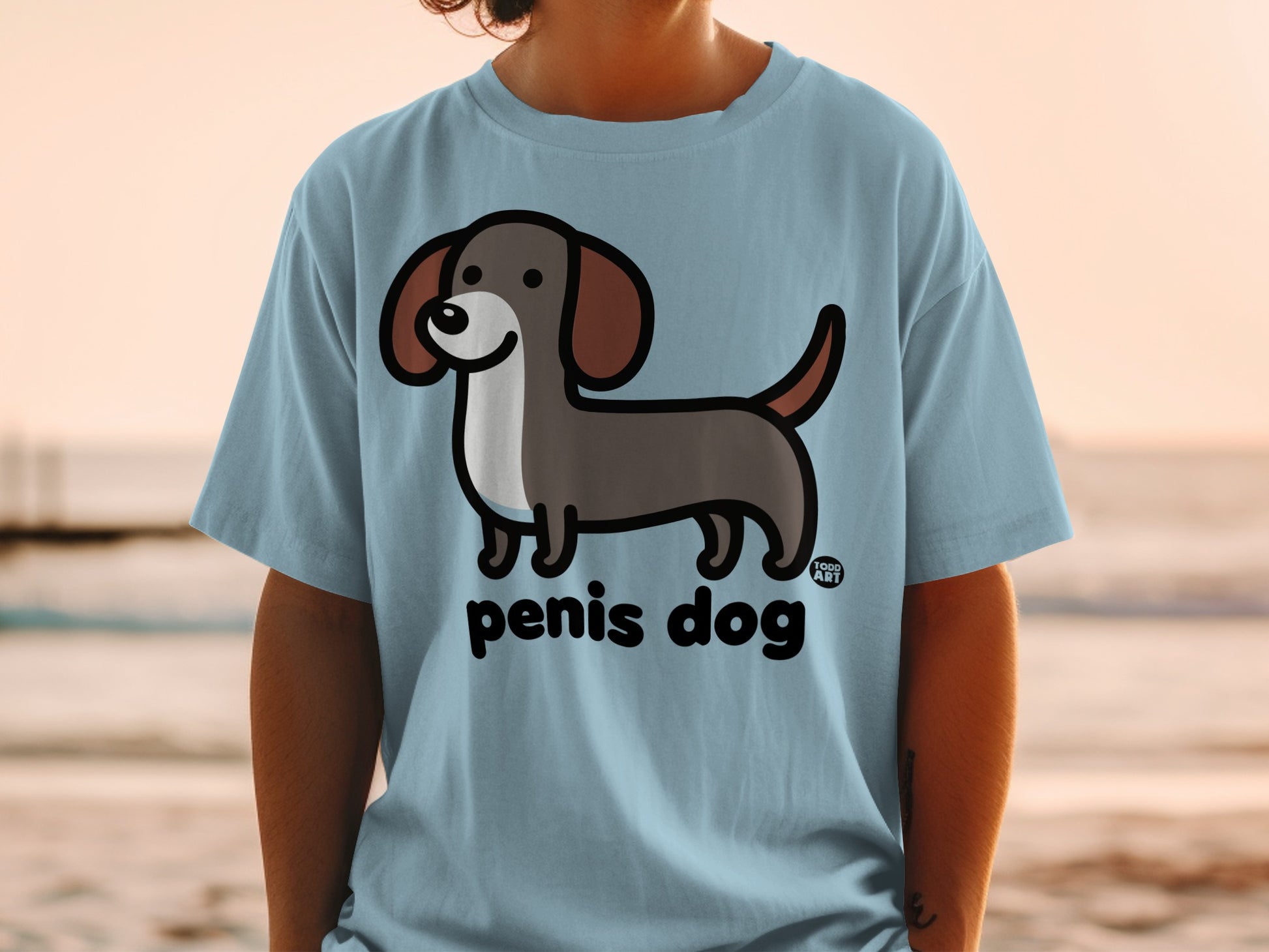 Cute Cartoon Penis Dog Design T-Shirt Funny Tee