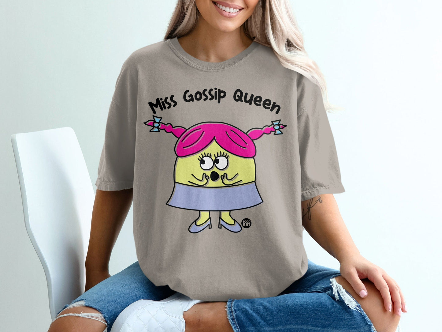Miss Gossip Queen Cartoon Graphic Tee Shirt