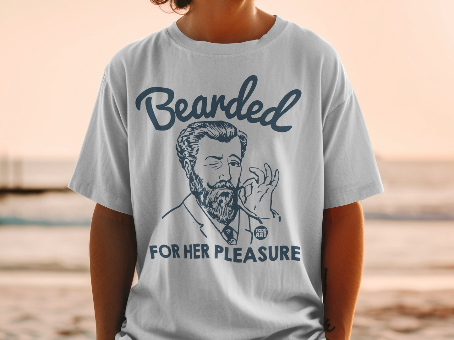 Bearded For Her Pleasure graphic tee with vintage man illustration.