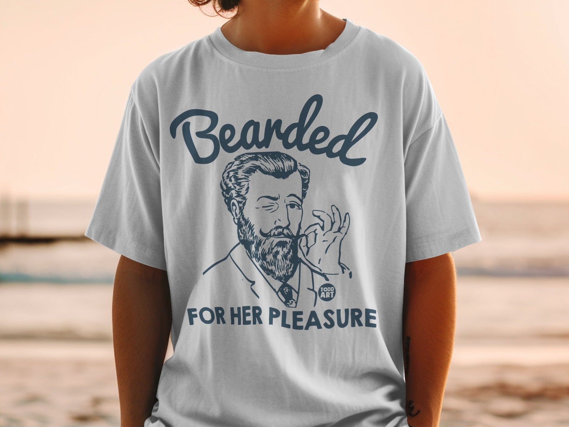 Bearded For Her Pleasure graphic tee with vintage man illustration.