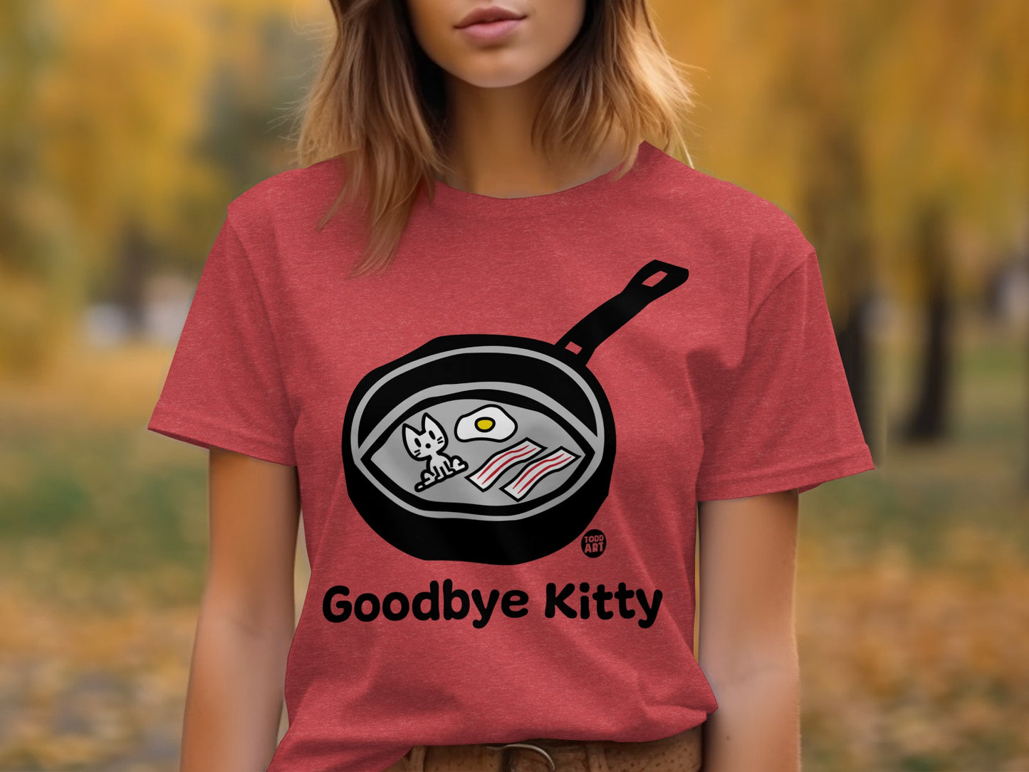 Cute Goodbye Kitty Funny Breakfast Design T-Shirt