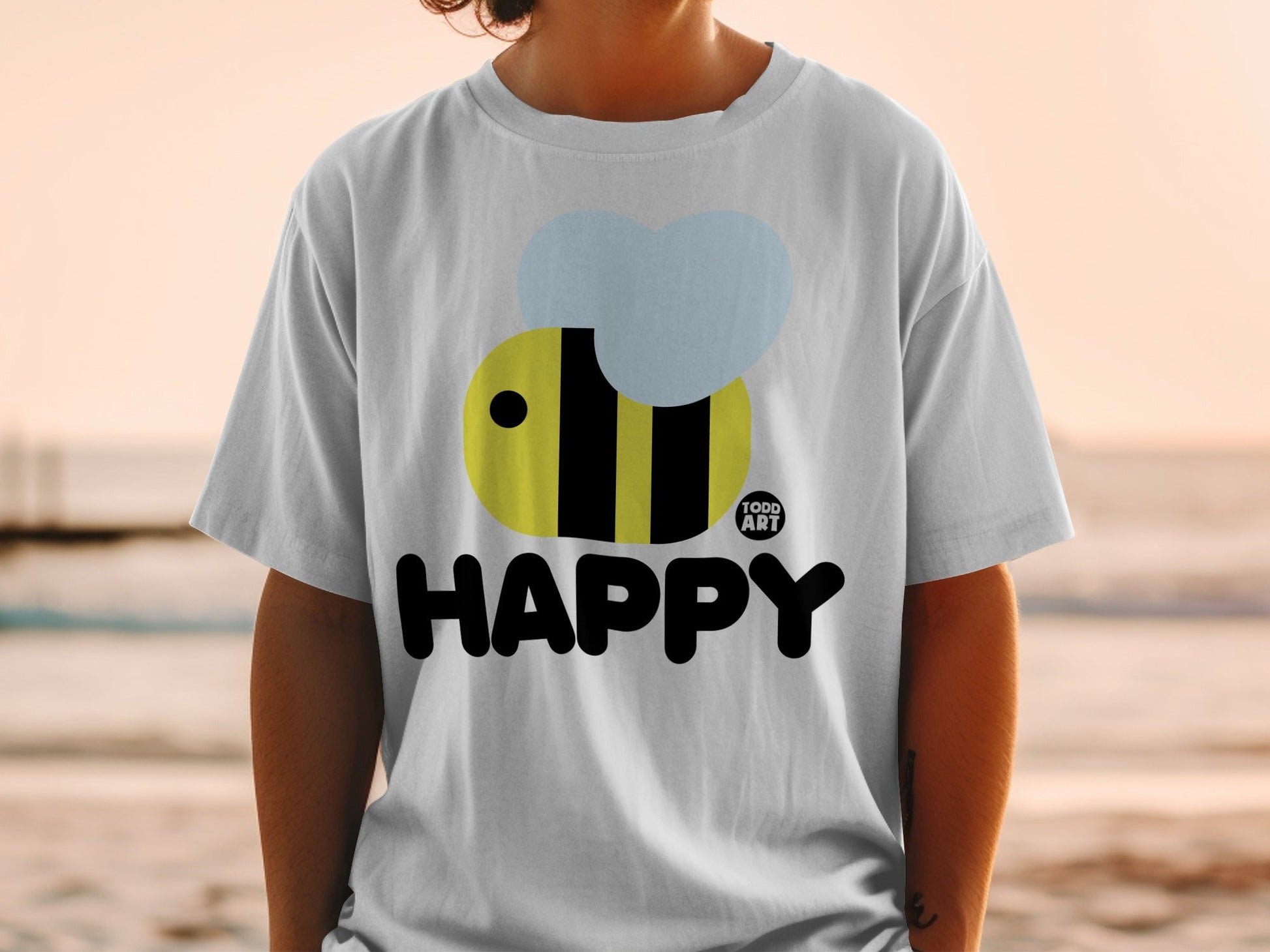 Happy Todd Art Bee Design T-shirt Casual Wear